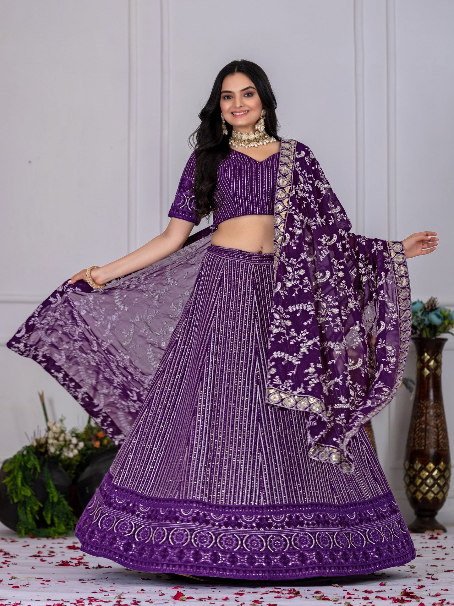 DEIANA'S Heavy Embroidery With Multi Work Lehenga Choli - purple - Swadesiicart