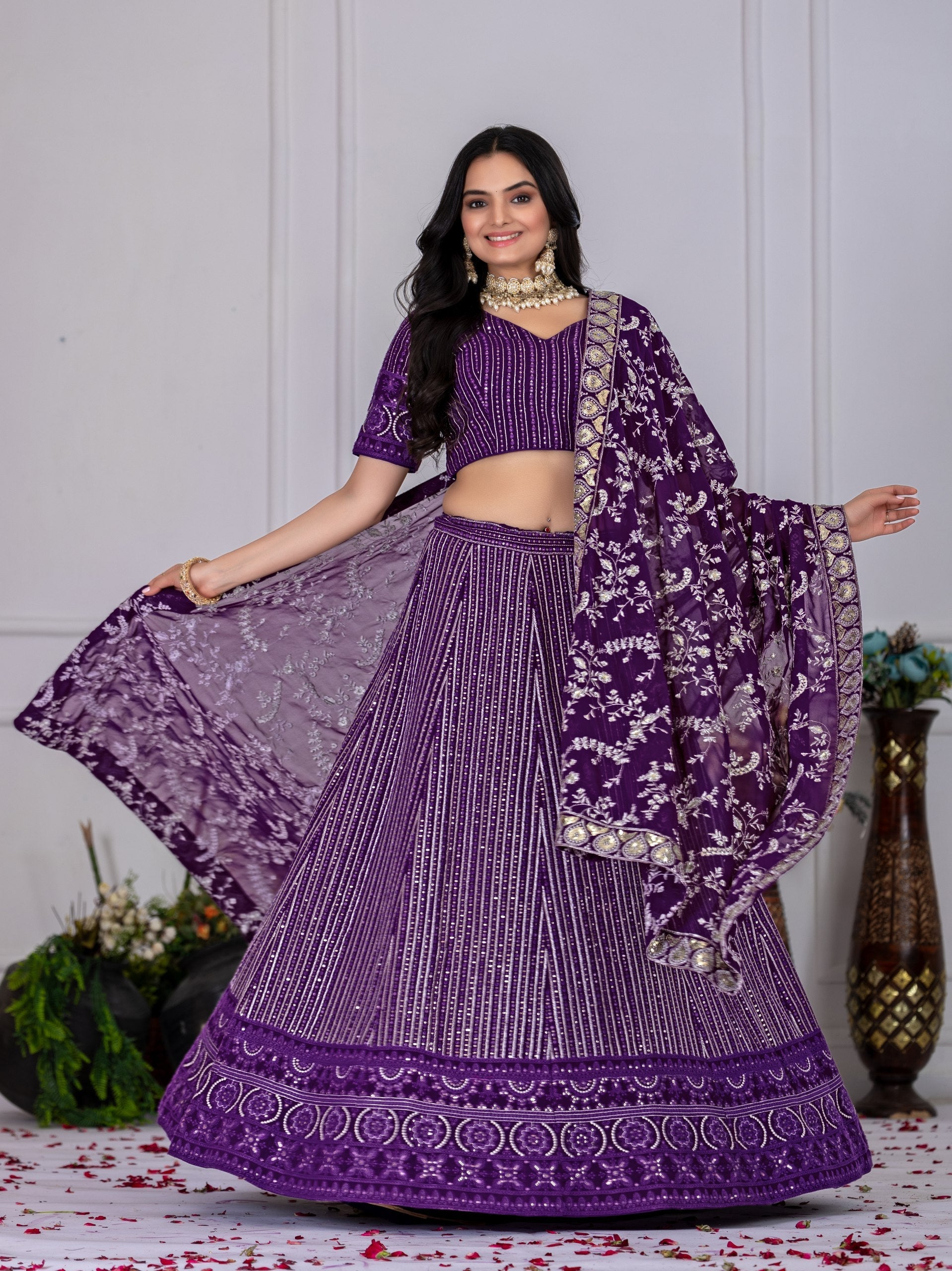 DEIANA'S Heavy Embroidery With Multi Work Lehenga Choli - purple - Swadesiicart