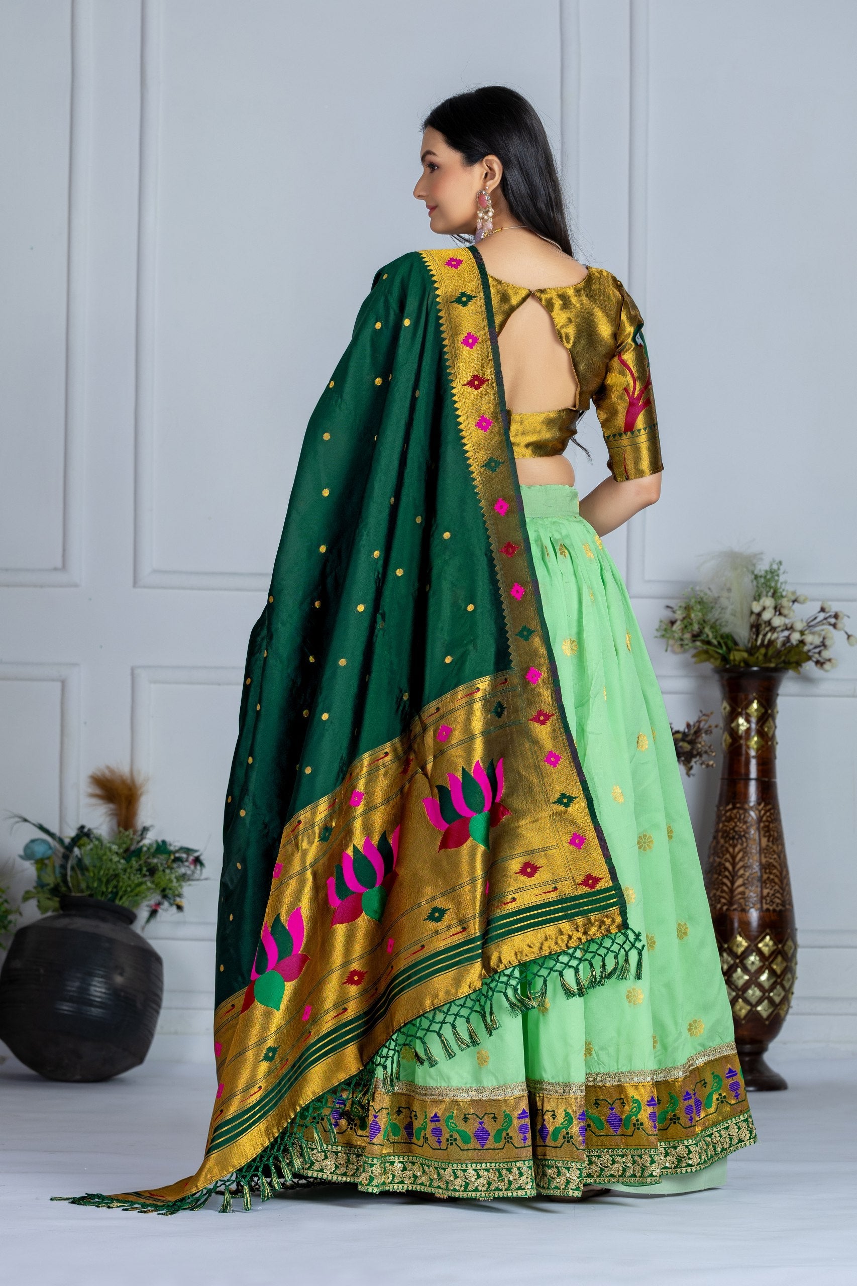 DEIANA'S Jacquard With Jari Print Weaving Lehenga Choli - Pista - Swadesiicart