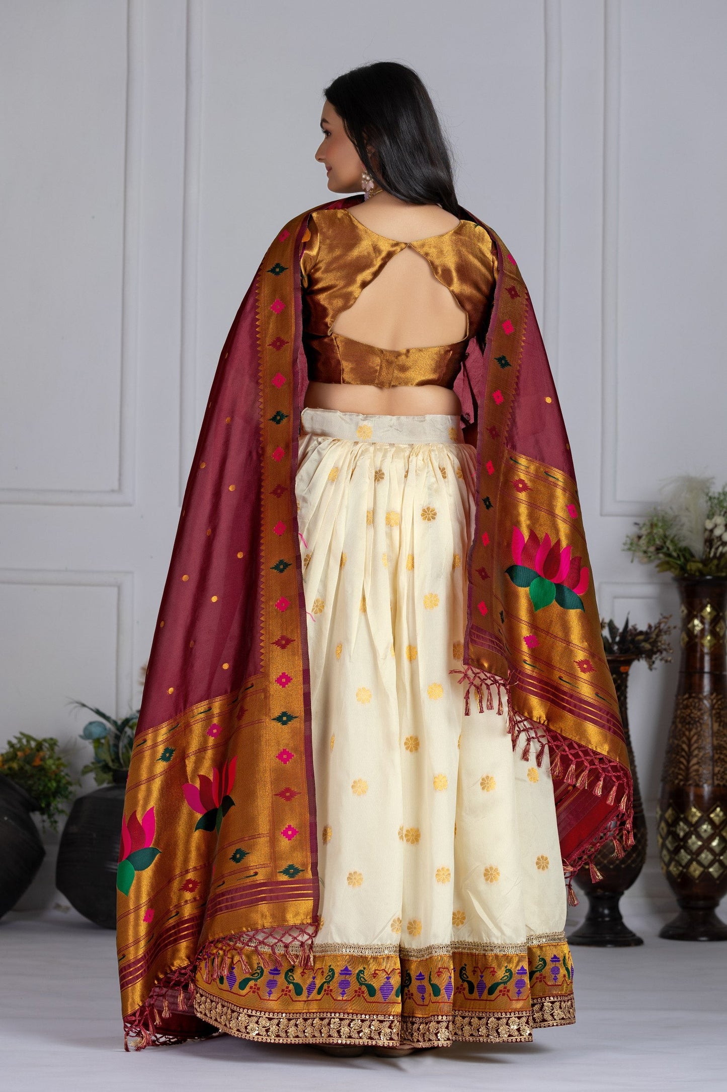 DEIANA'S Jacquard With Jari Print Weaving Lehenga Choli - Off White - Swadesiicart