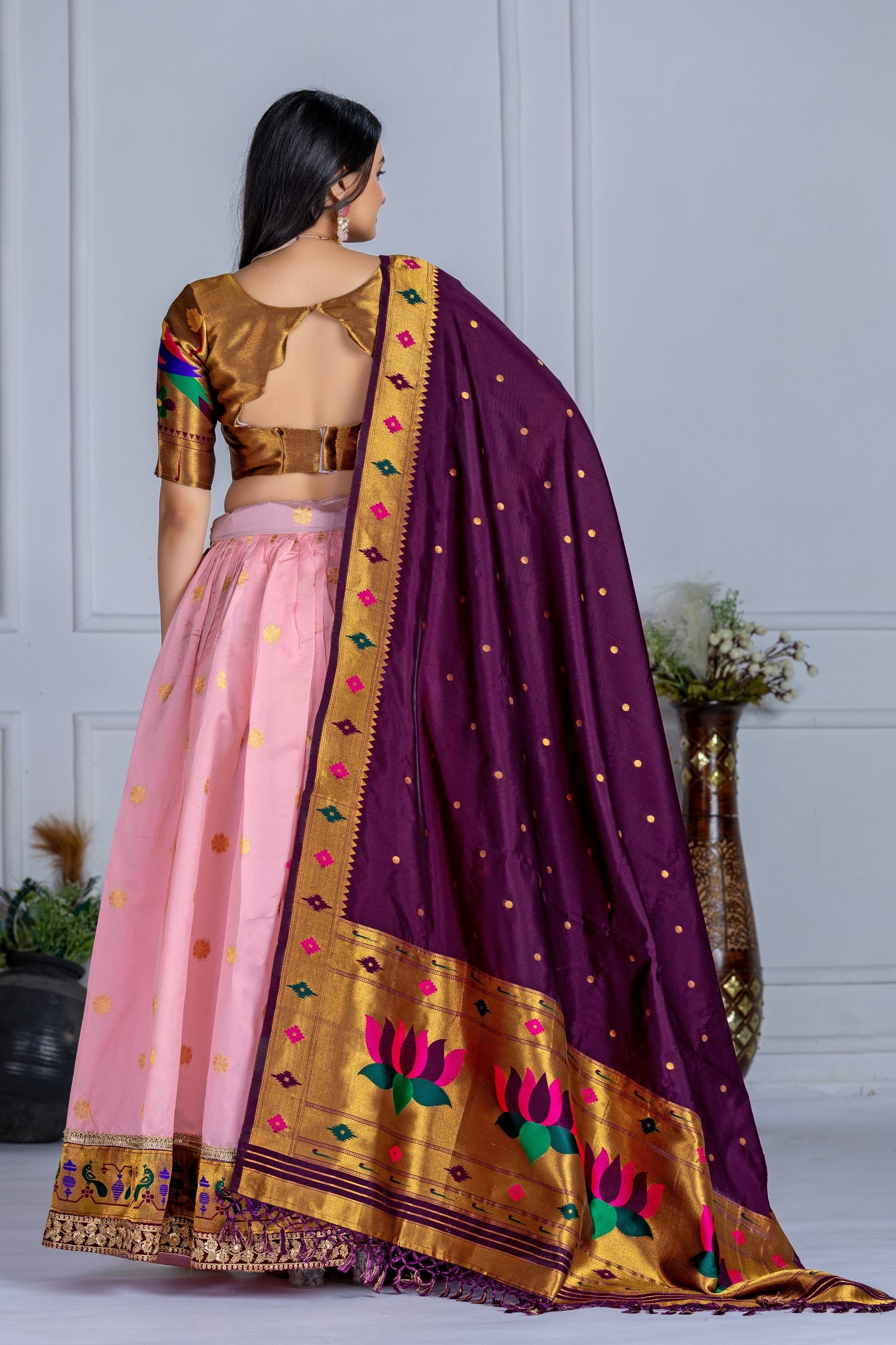 DEIANA'S Jacquard With Jari Print Weaving Lehenga Choli - Pink - Swadesiicart