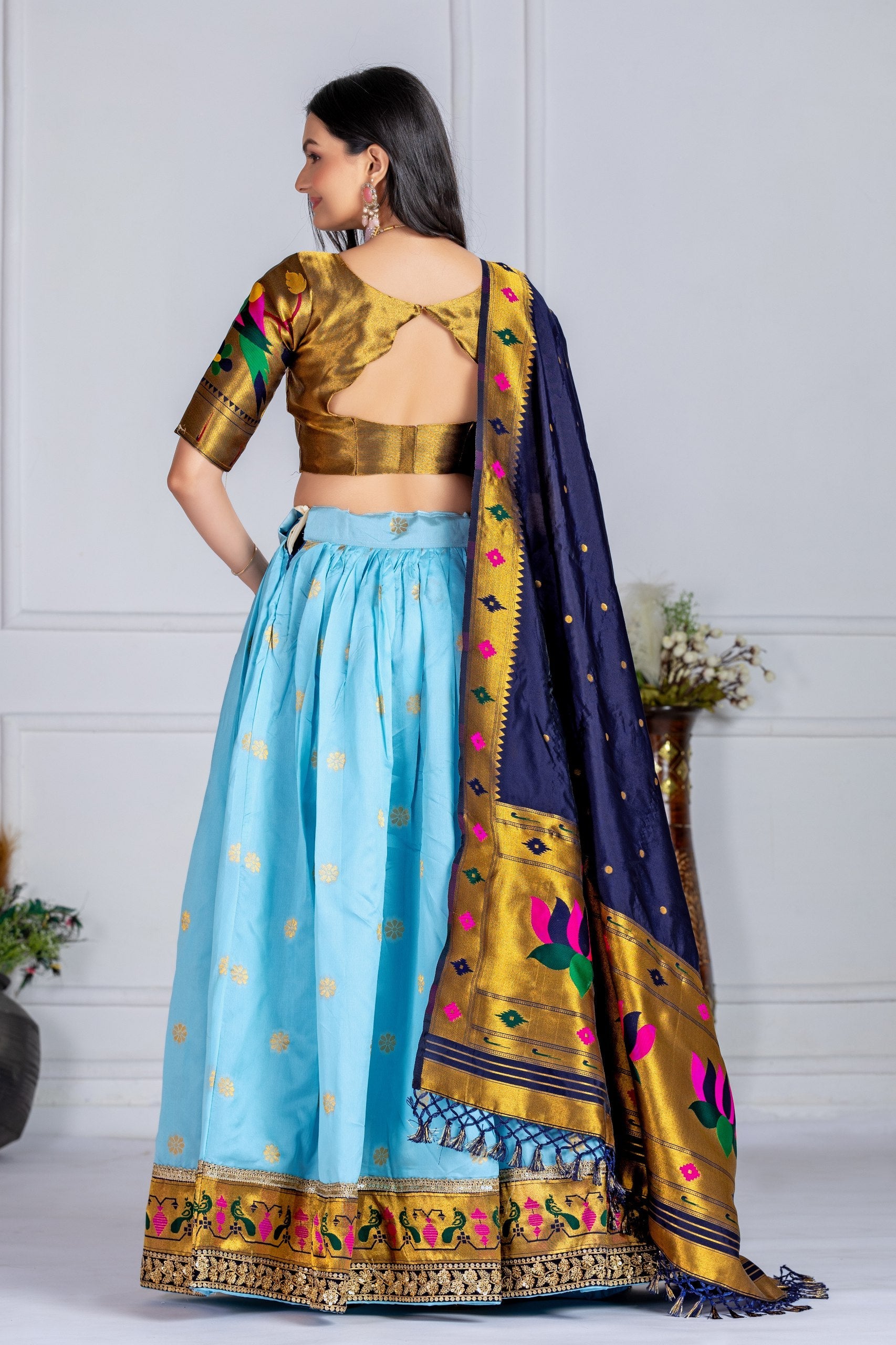 DEIANA'S Jacquard With Jari Print Weaving Lehenga Choli - Sky Blue - Swadesiicart