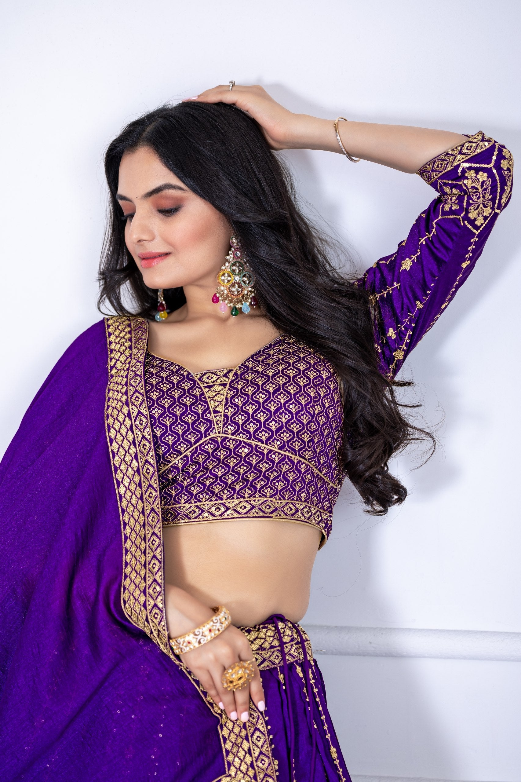 DEIANA'S Heavy Embroidery With Multi Work Lehenga Choli - purple - Swadesiicart