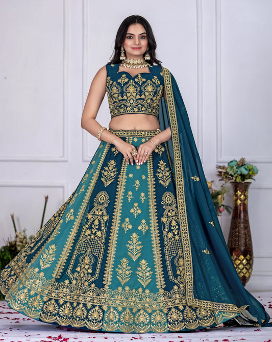 DEIANA'S Heavy Plain with crease work Lehenga Choli - Rama - Swadesiicart