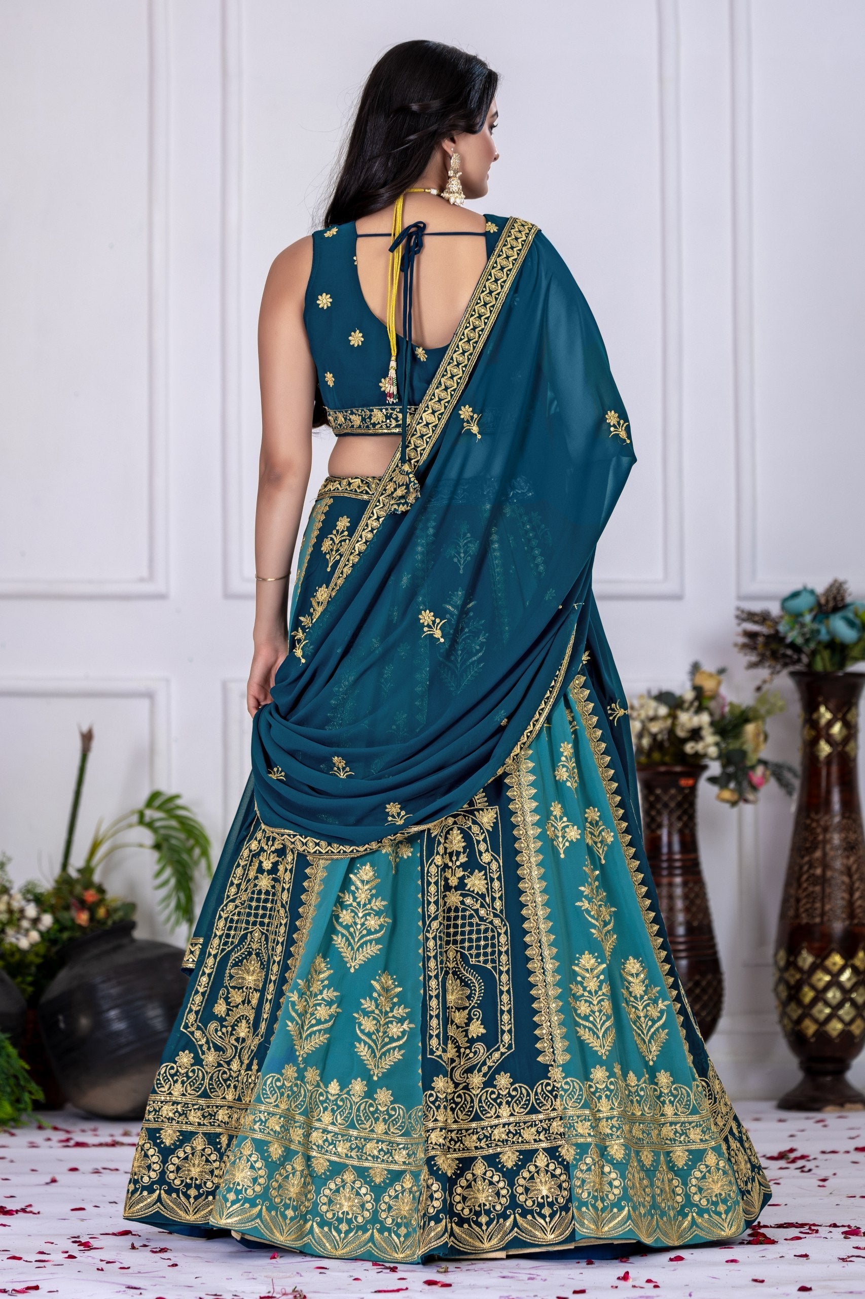 DEIANA'S Heavy Plain with crease work Lehenga Choli - Rama - Swadesiicart
