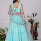 DEIANA'S Heavy Plain with crease work Lehenga Choli - Sky Blue - Swadesiicart