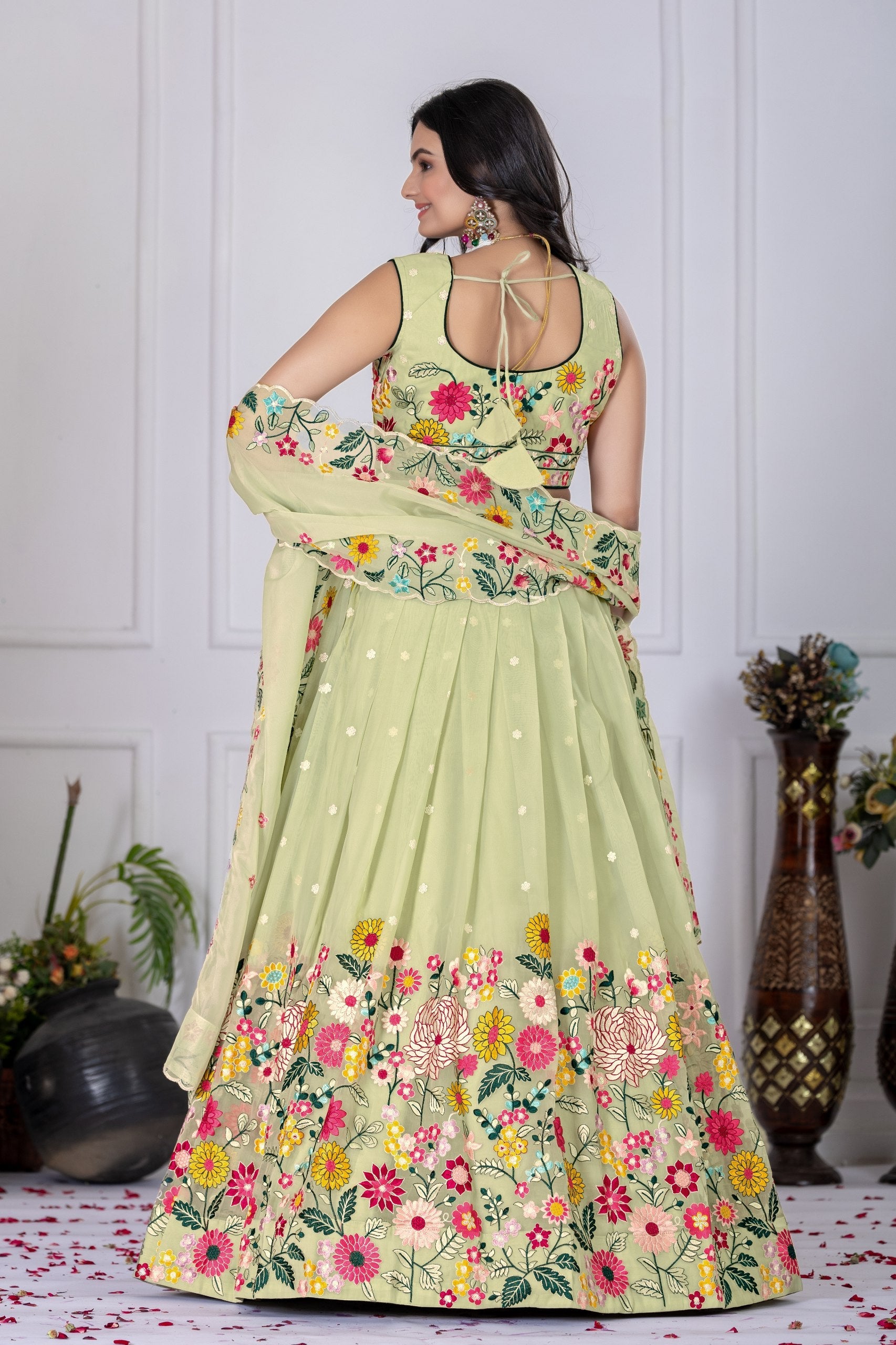 DEIANA'S Heavy Embroidery With Multi Work Lehenga Choli - Pastel Green - Swadesiicart