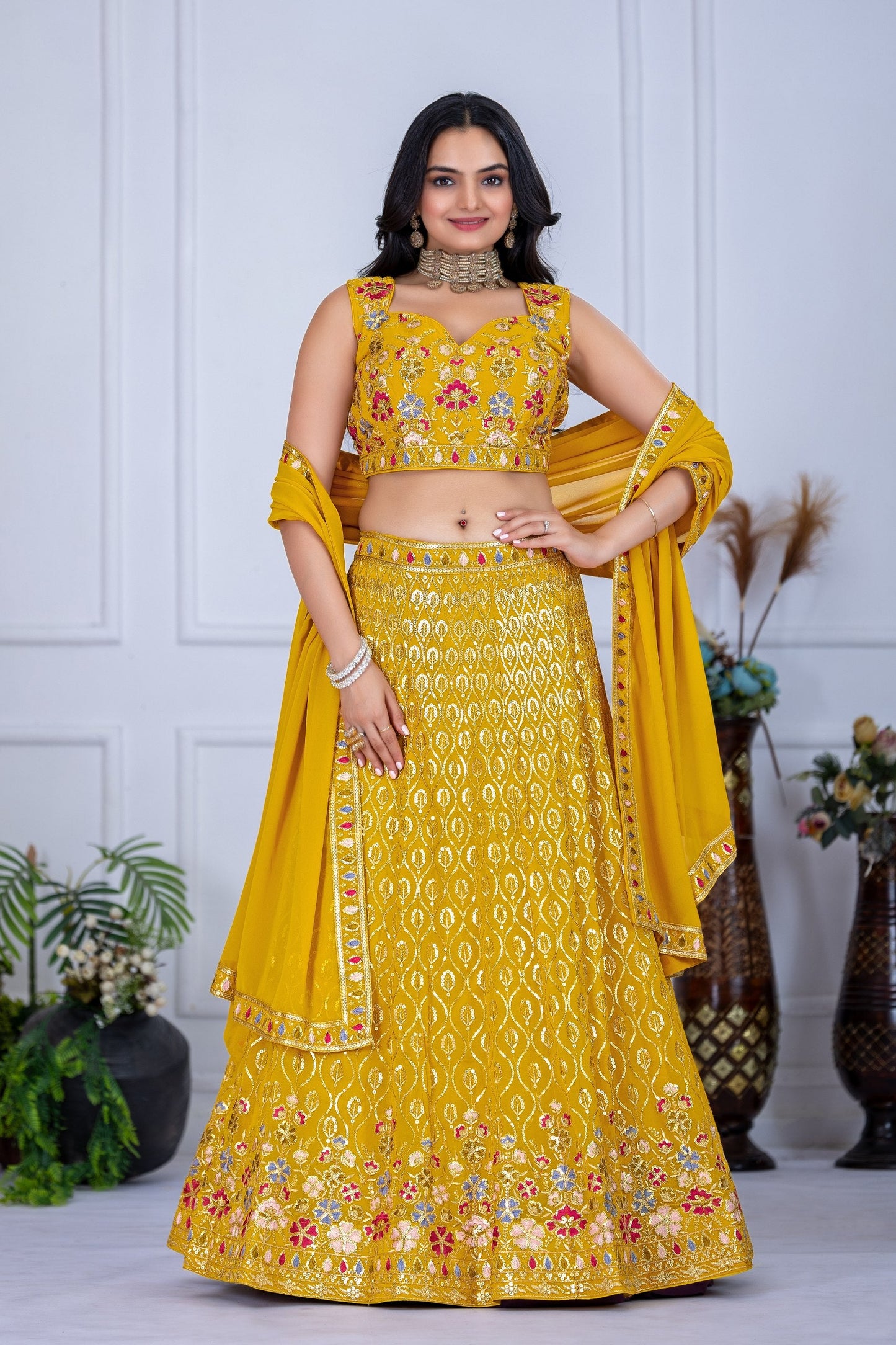 DEIANA'S Heavy Embroidery With Multi Work Lehenga Choli - Yellow - Swadesiicart