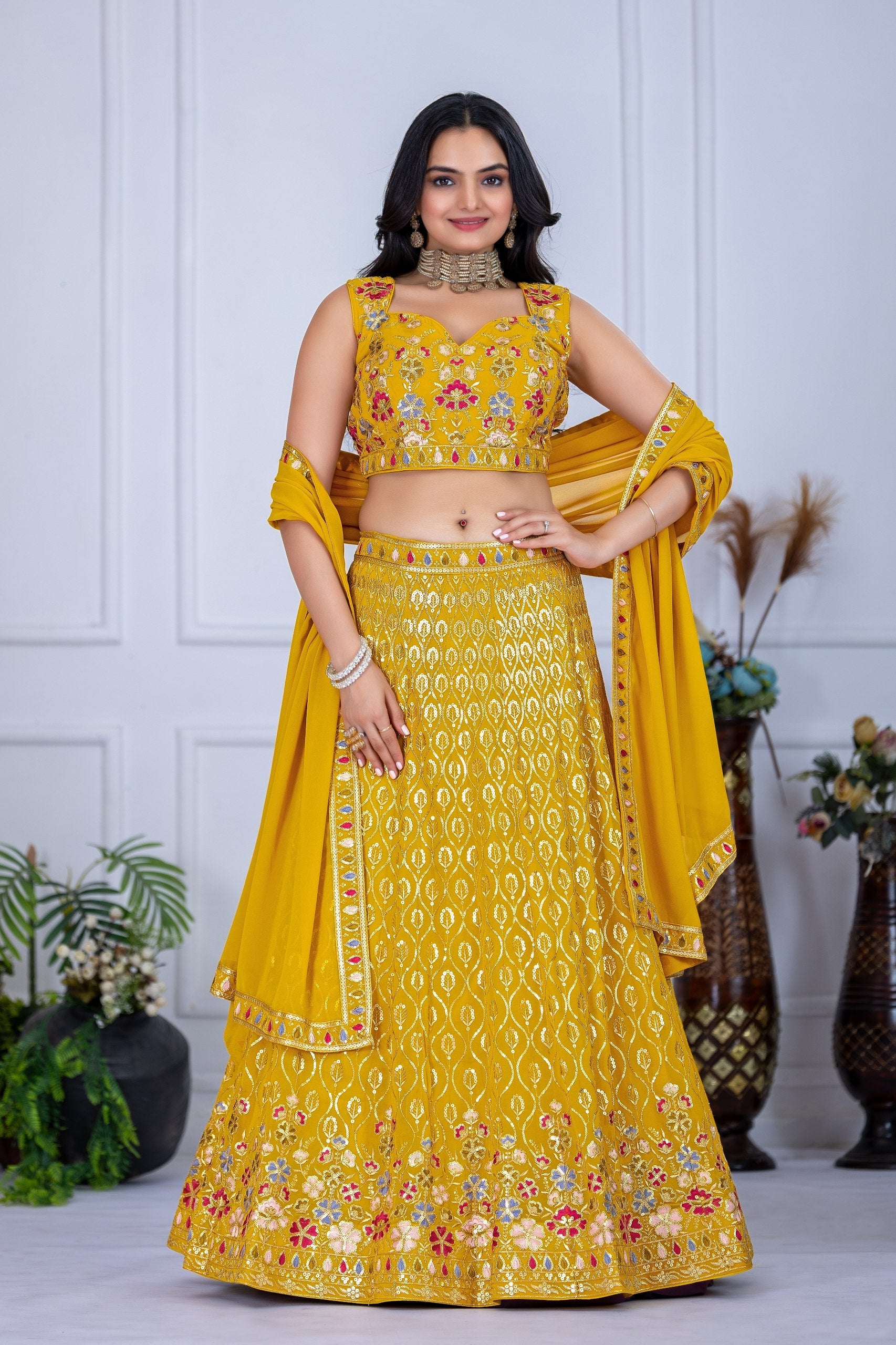 DEIANA'S Heavy Embroidery With Multi Work Lehenga Choli - Yellow - Swadesiicart