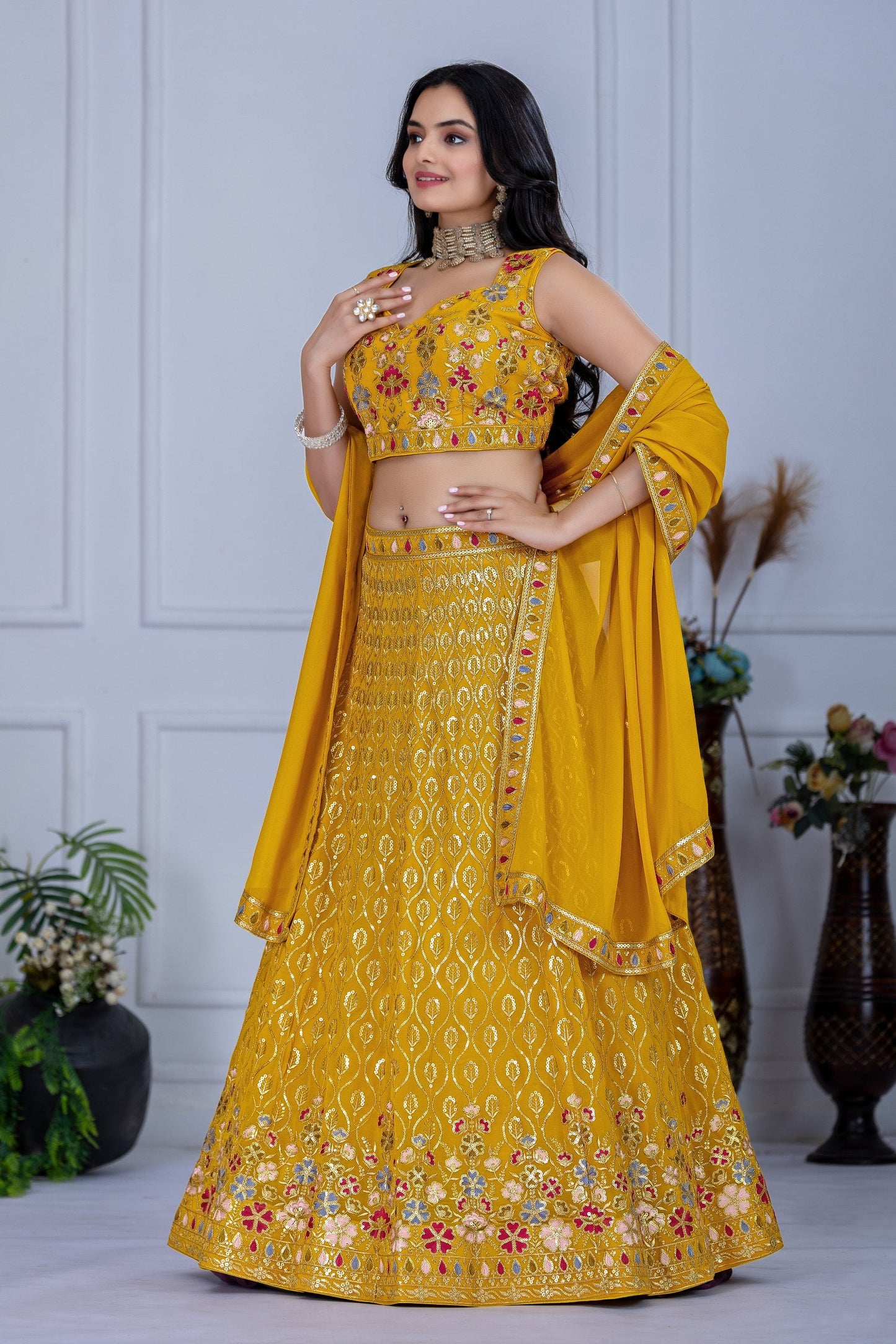 DEIANA'S Heavy Embroidery With Multi Work Lehenga Choli - Yellow - Swadesiicart