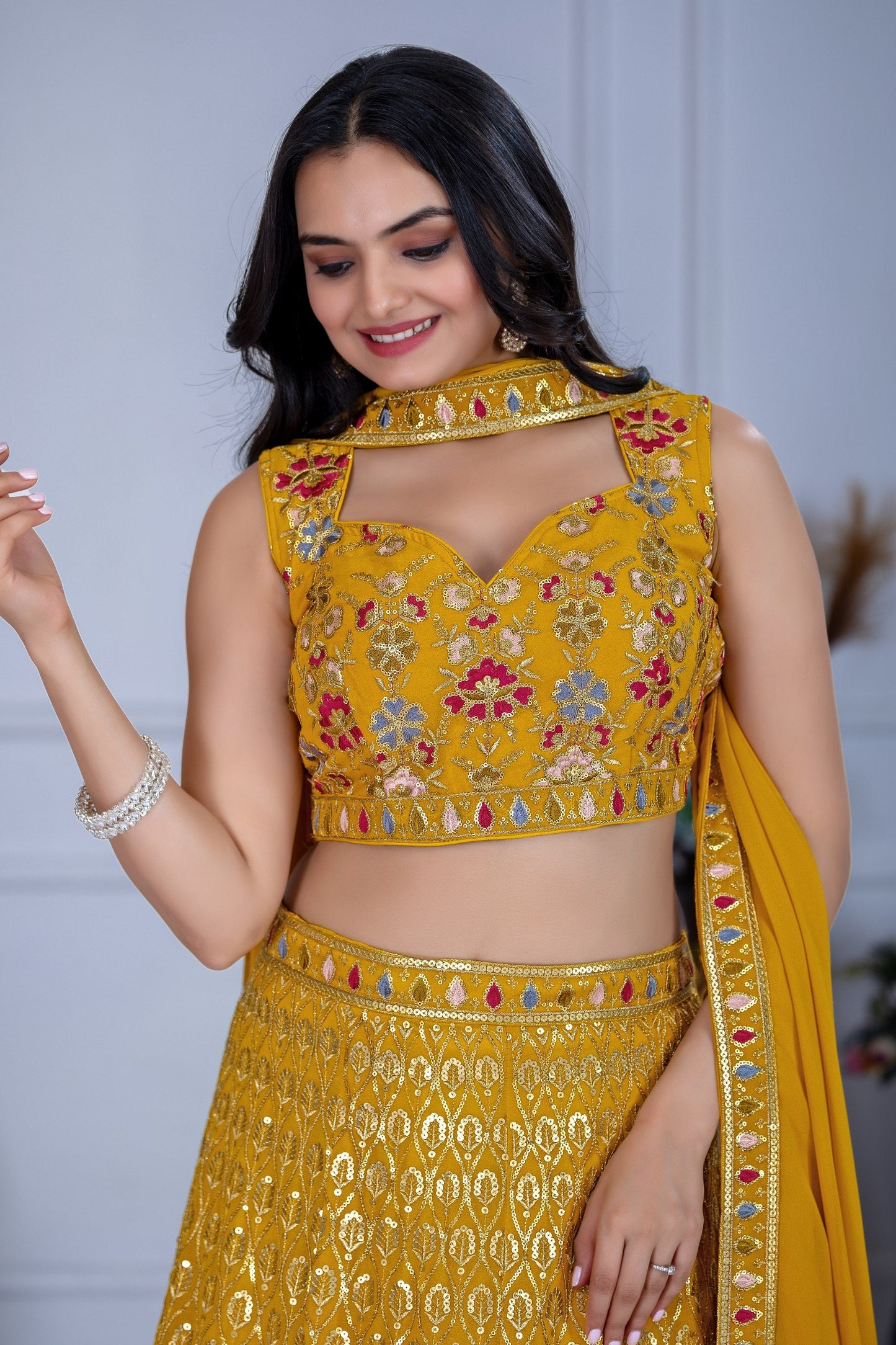 DEIANA'S Heavy Embroidery With Multi Work Lehenga Choli - Yellow - Swadesiicart