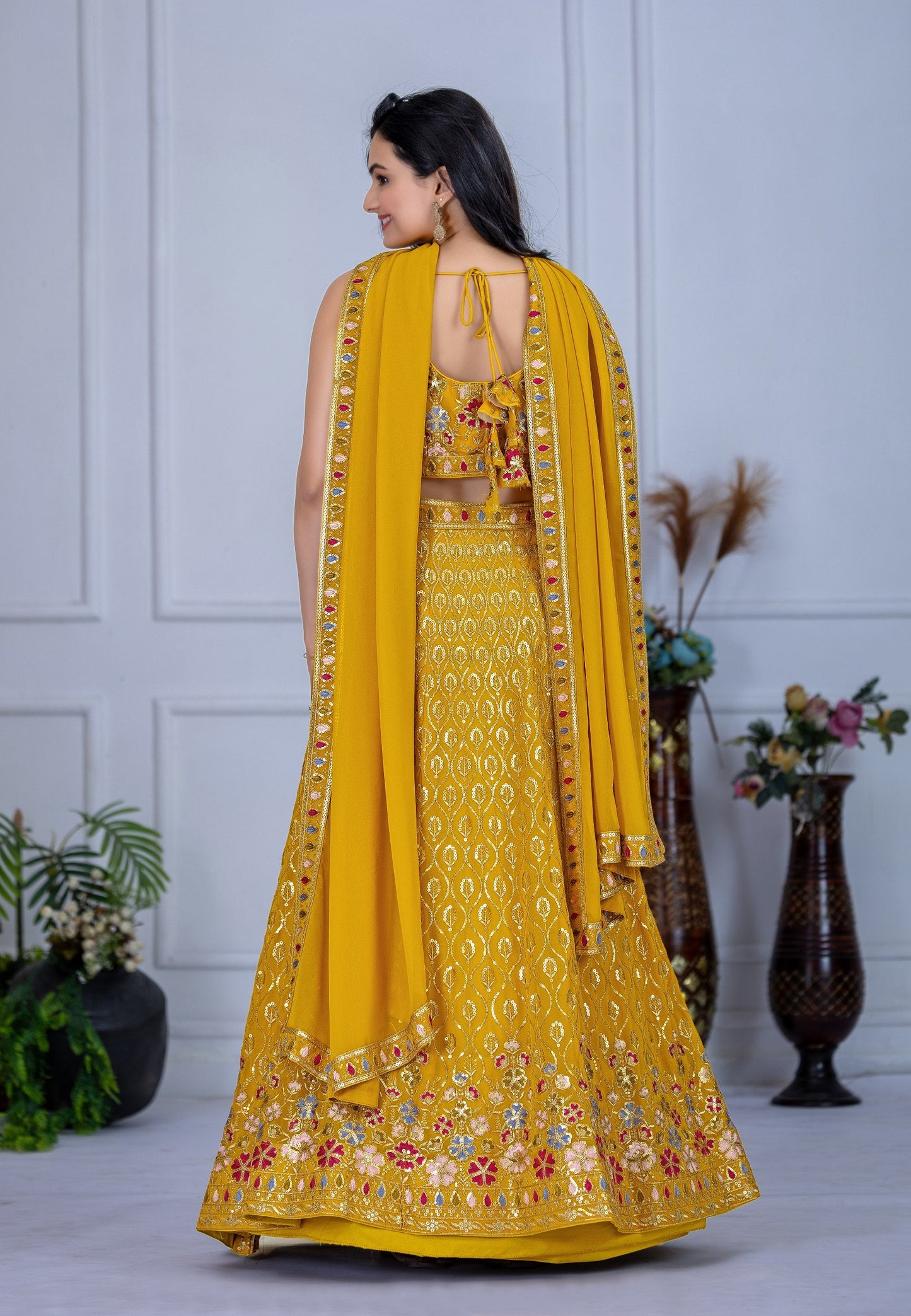 DEIANA'S Heavy Embroidery With Multi Work Lehenga Choli - Yellow - Swadesiicart