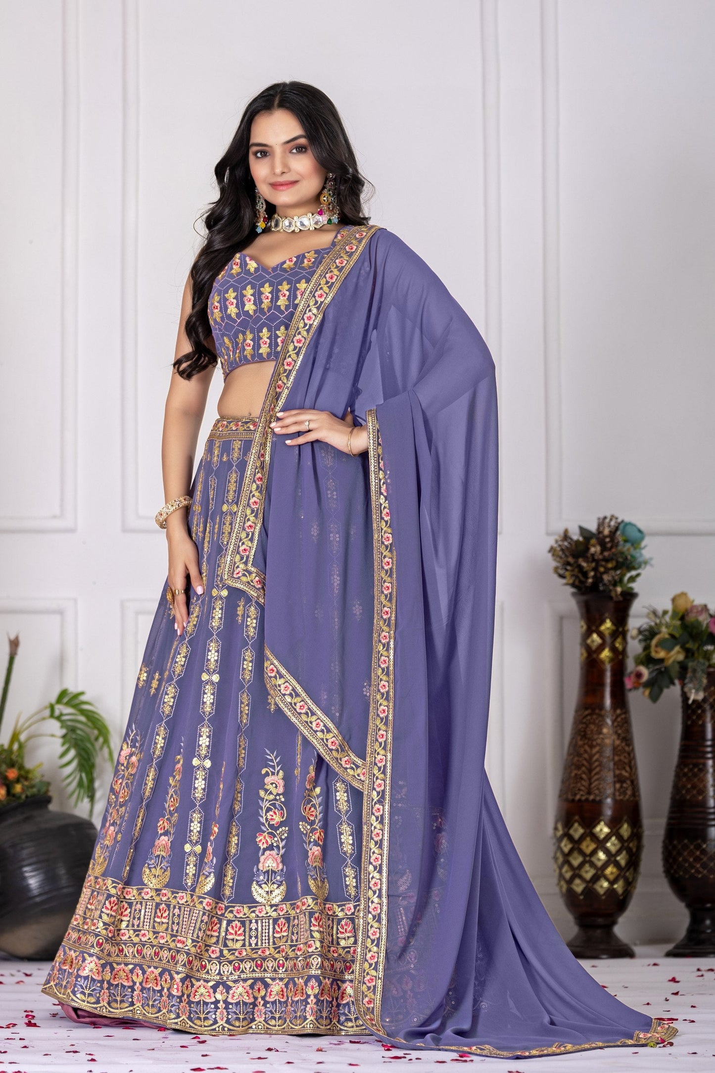 DEIANA'S Heavy Embroidery With Multi Work Lehenga Choli - Lovender - Swadesiicart