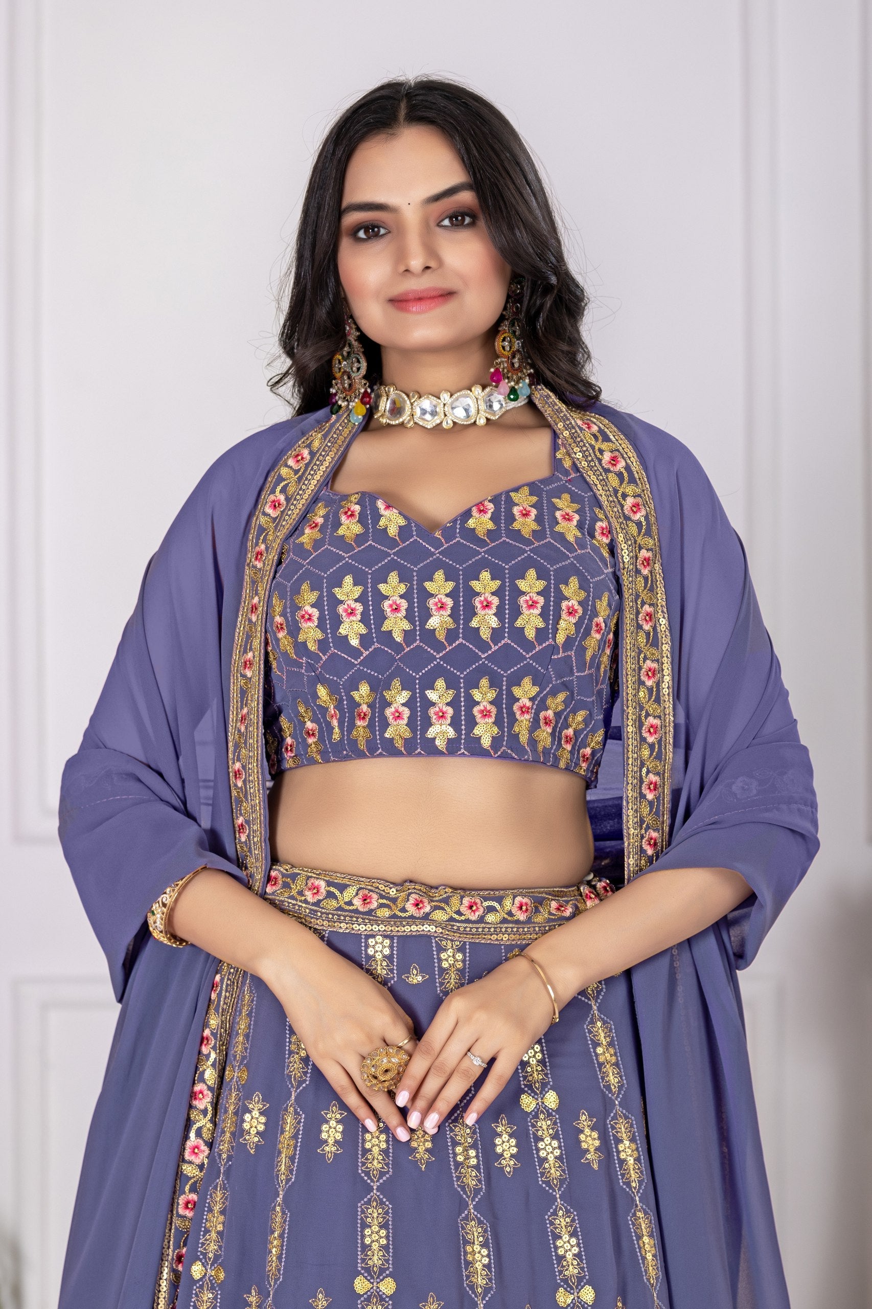DEIANA'S Heavy Embroidery With Multi Work Lehenga Choli - Lovender - Swadesiicart