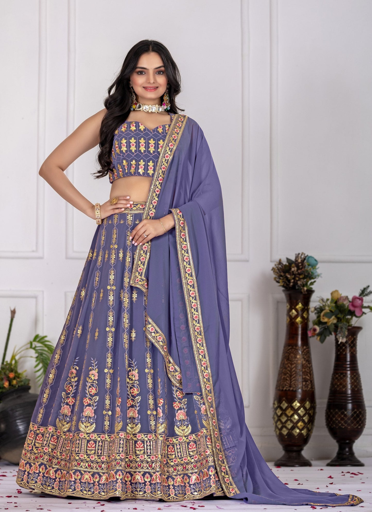 DEIANA'S Heavy Embroidery With Multi Work Lehenga Choli - Lovender - Swadesiicart