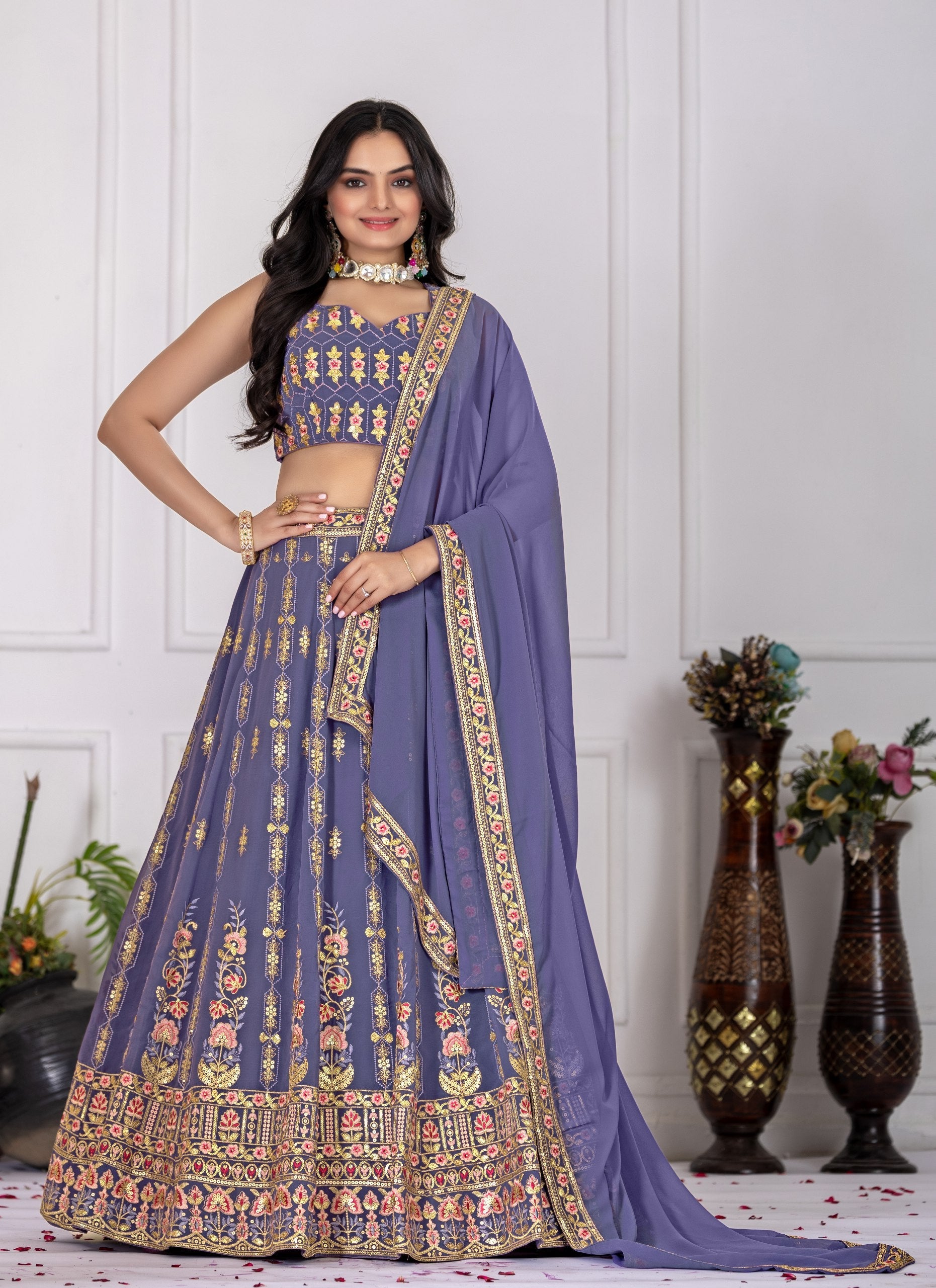 DEIANA'S Heavy Embroidery With Multi Work Lehenga Choli - Lovender - Swadesiicart