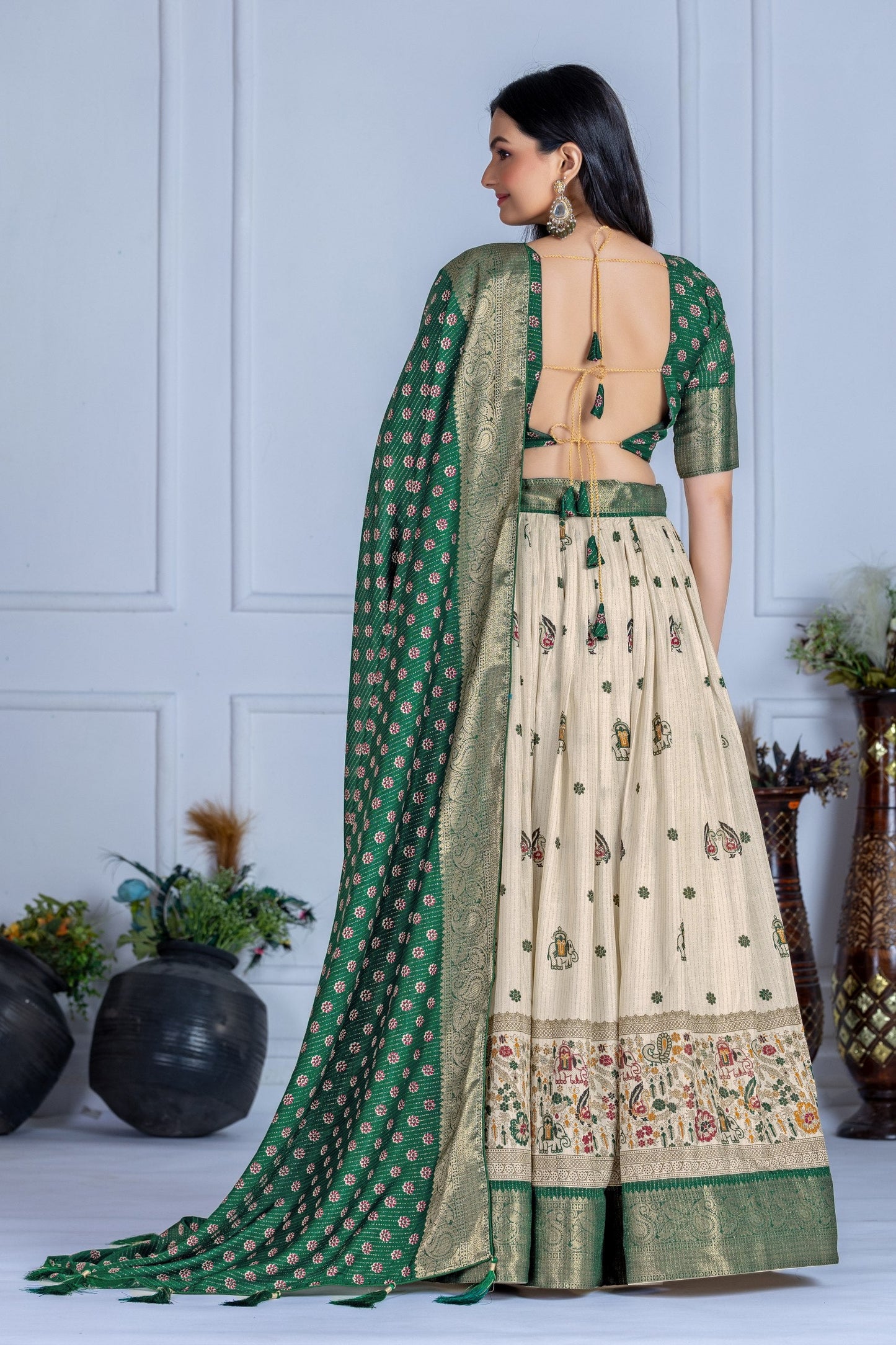DEIANA'S Jacquard With Jari Print Weaving Lehenga Choli - Off White - Swadesiicart