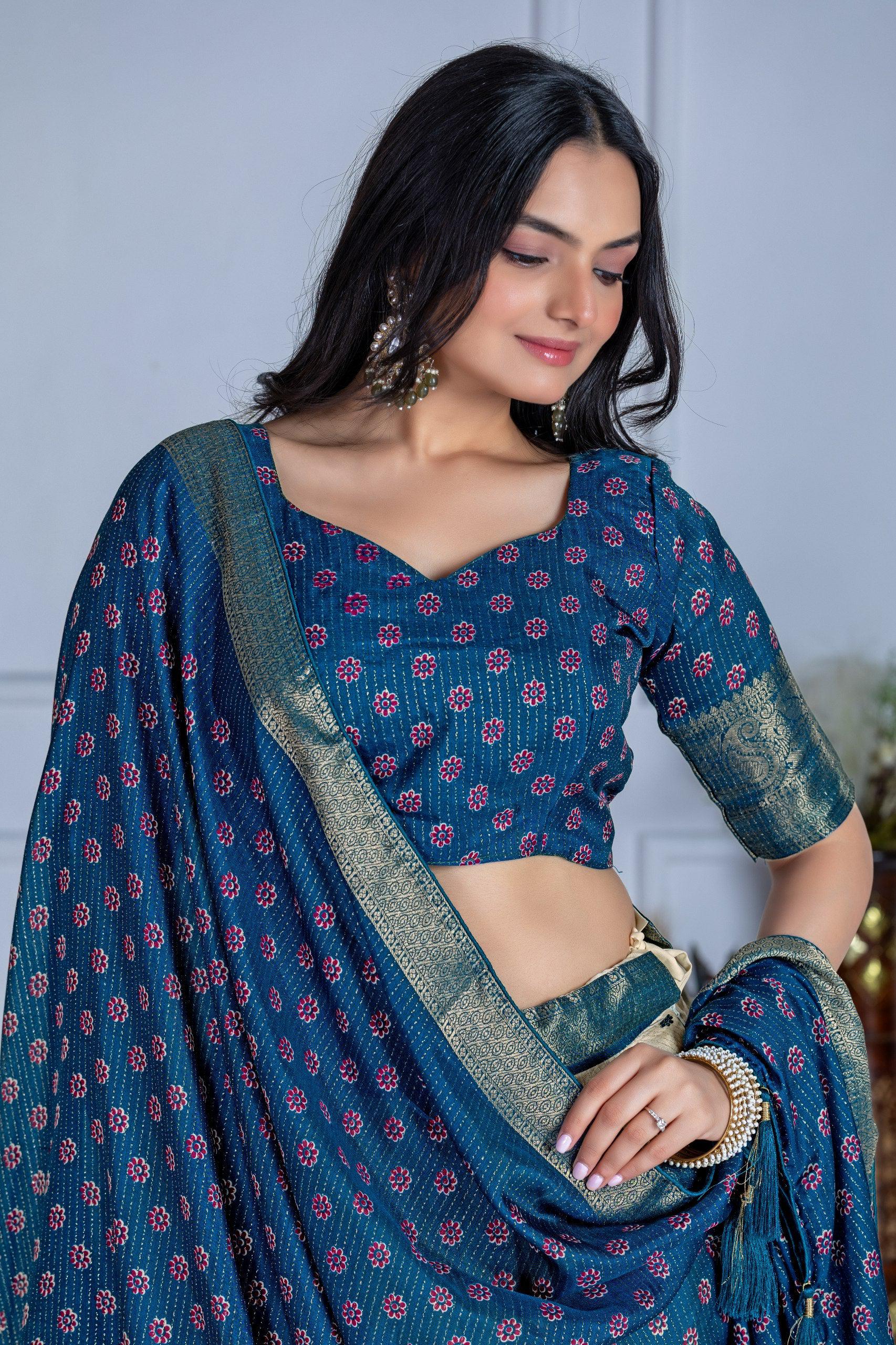 DEIANA'S Jacquard With Jari Print Weaving Lehenga Choli - Off White - Swadesiicart