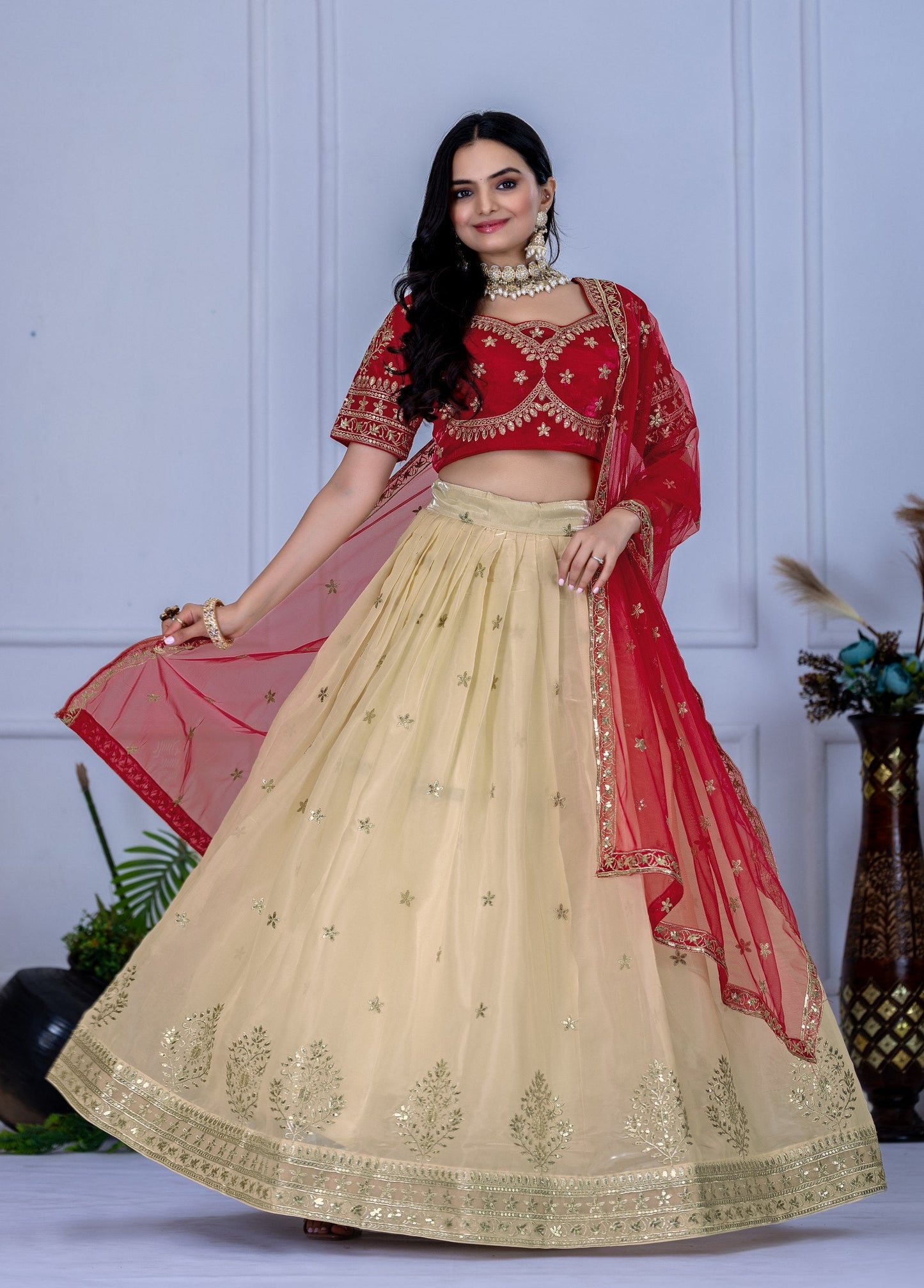 DEIANA'S Heavy Embroidery With Sequence Work Lehenga Choli - Off White - Swadesiicart