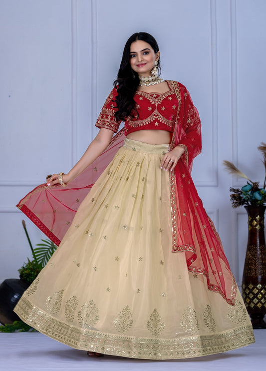 DEIANA'S Heavy Embroidery With Sequence Work Lehenga Choli - Off White - Swadesiicart