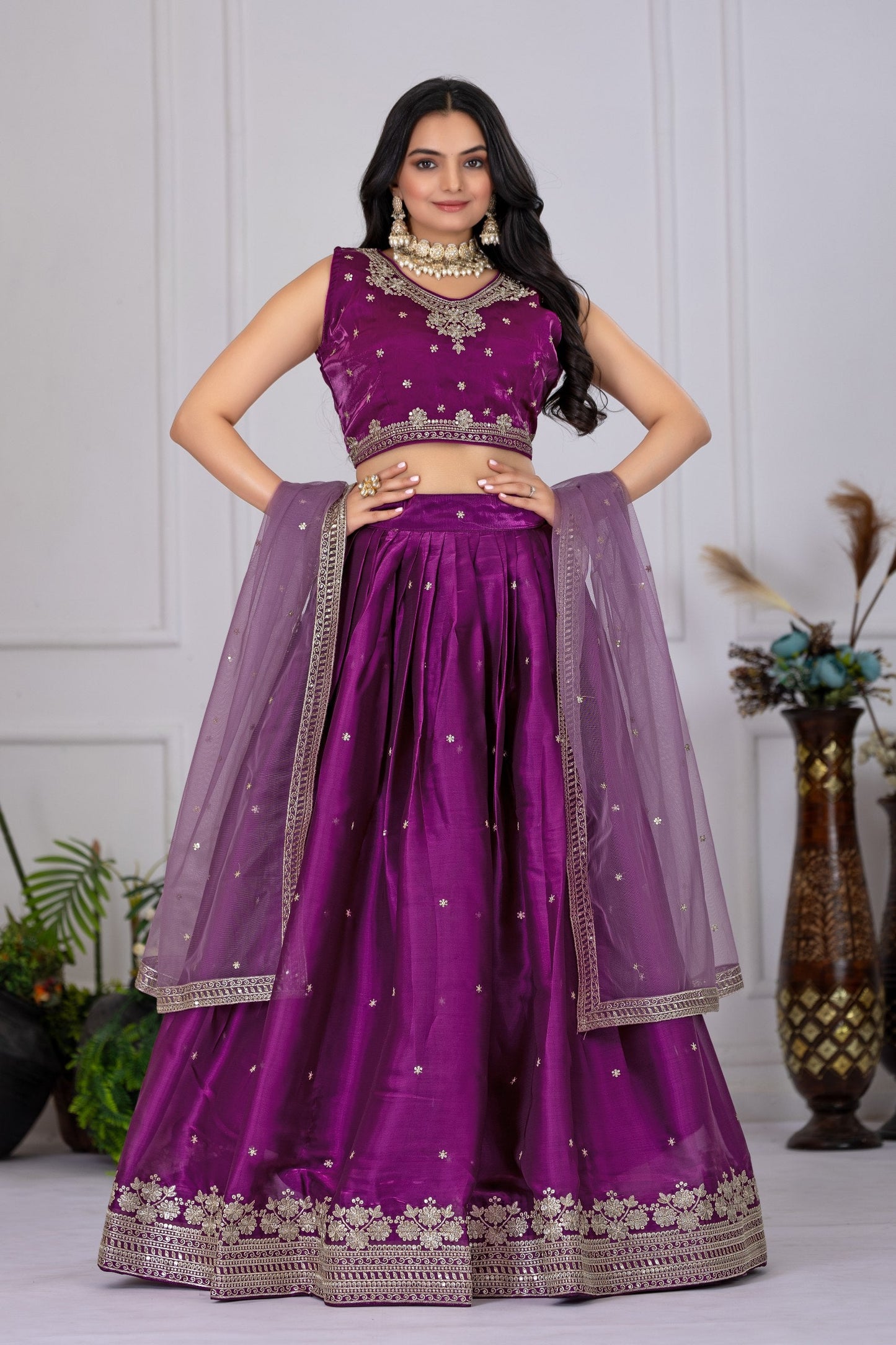 DEIANA'S Heavy Embroidery With Sequence Work Lehenga Choli - Wine - Swadesiicart