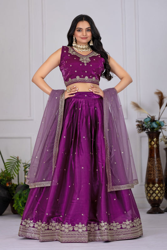 DEIANA'S Heavy Embroidery With Sequence Work Lehenga Choli - Wine - Swadesiicart