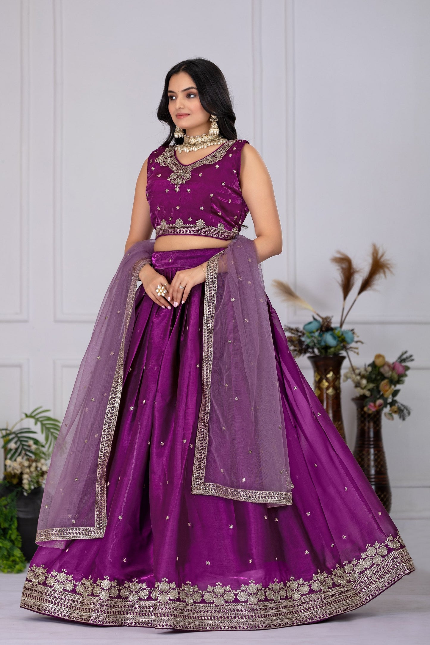 DEIANA'S Heavy Embroidery With Sequence Work Lehenga Choli - Wine - Swadesiicart