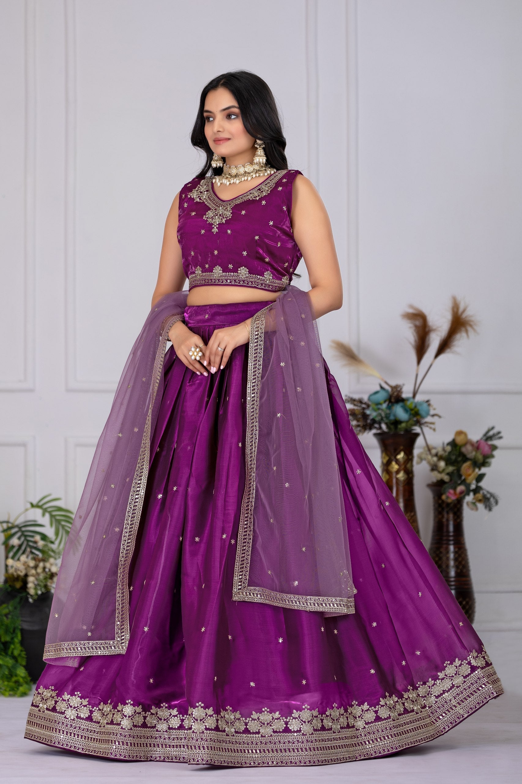DEIANA'S Heavy Embroidery With Sequence Work Lehenga Choli - Wine - Swadesiicart
