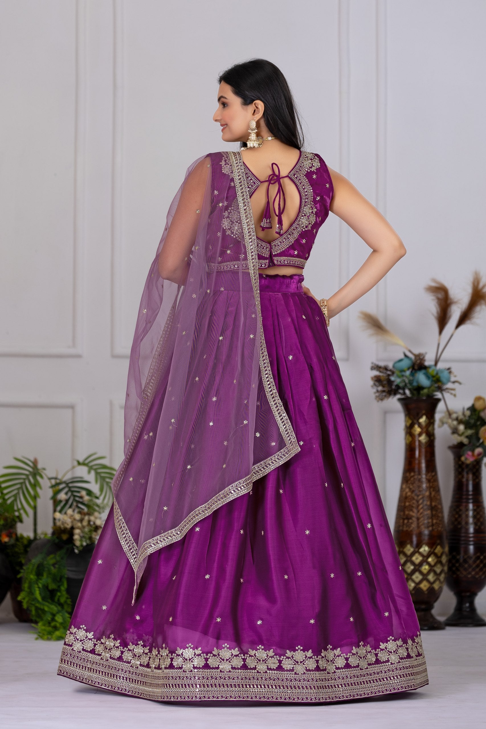 DEIANA'S Heavy Embroidery With Sequence Work Lehenga Choli - Wine - Swadesiicart