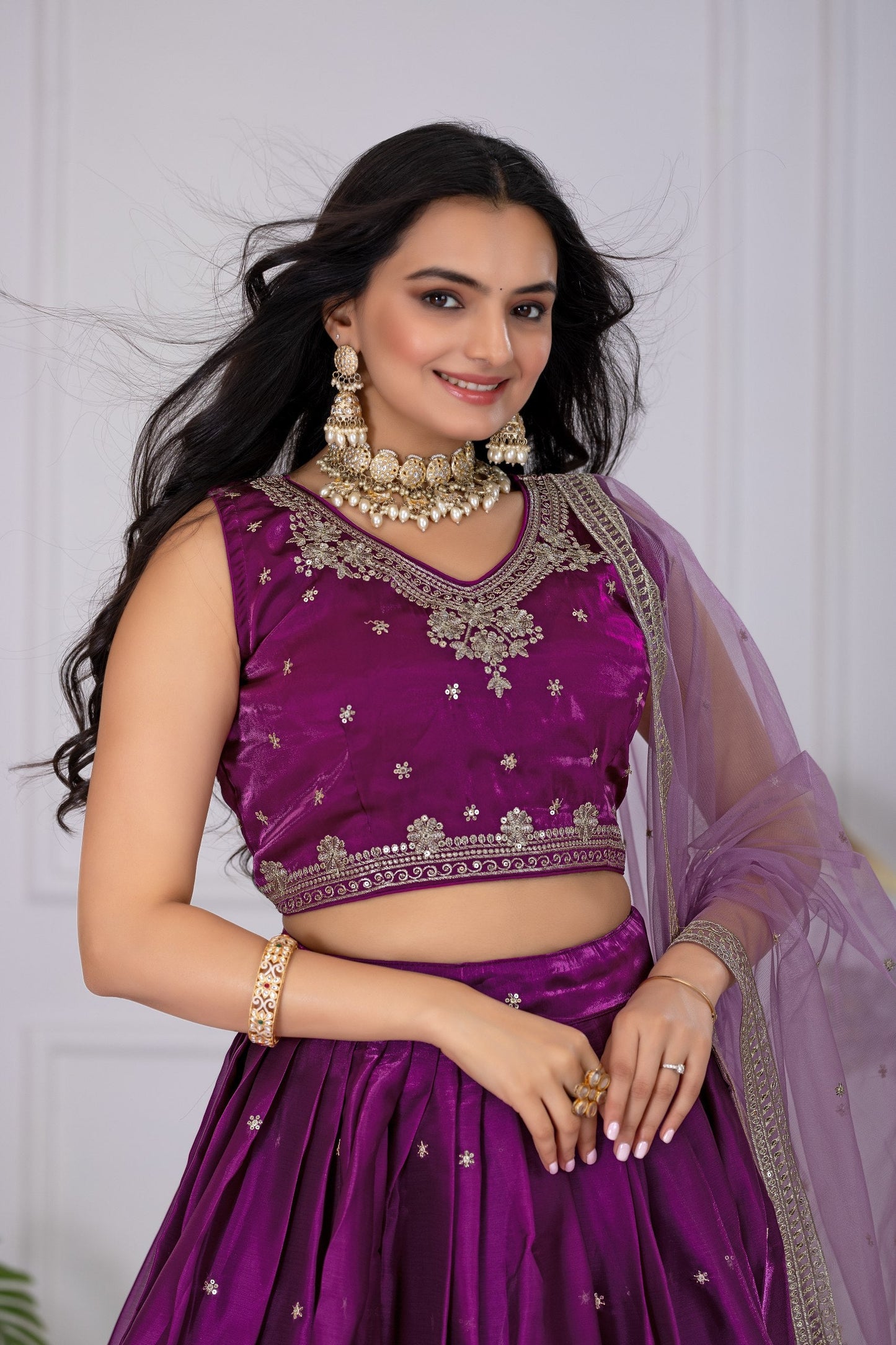 DEIANA'S Heavy Embroidery With Sequence Work Lehenga Choli - Wine - Swadesiicart