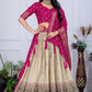 DEIANA'S Jacquard With Jari Lining With Print Lehenga Choli - Off White - Swadesiicart