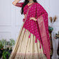 DEIANA'S Jacquard With Jari Lining With Print Lehenga Choli - Off White - Swadesiicart