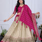 DEIANA'S Jacquard With Jari Lining With Print Lehenga Choli - Off White - Swadesiicart