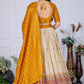 DEIANA'S Jacquard With Jari Lining With Print Lehenga Choli - Off White - Swadesiicart