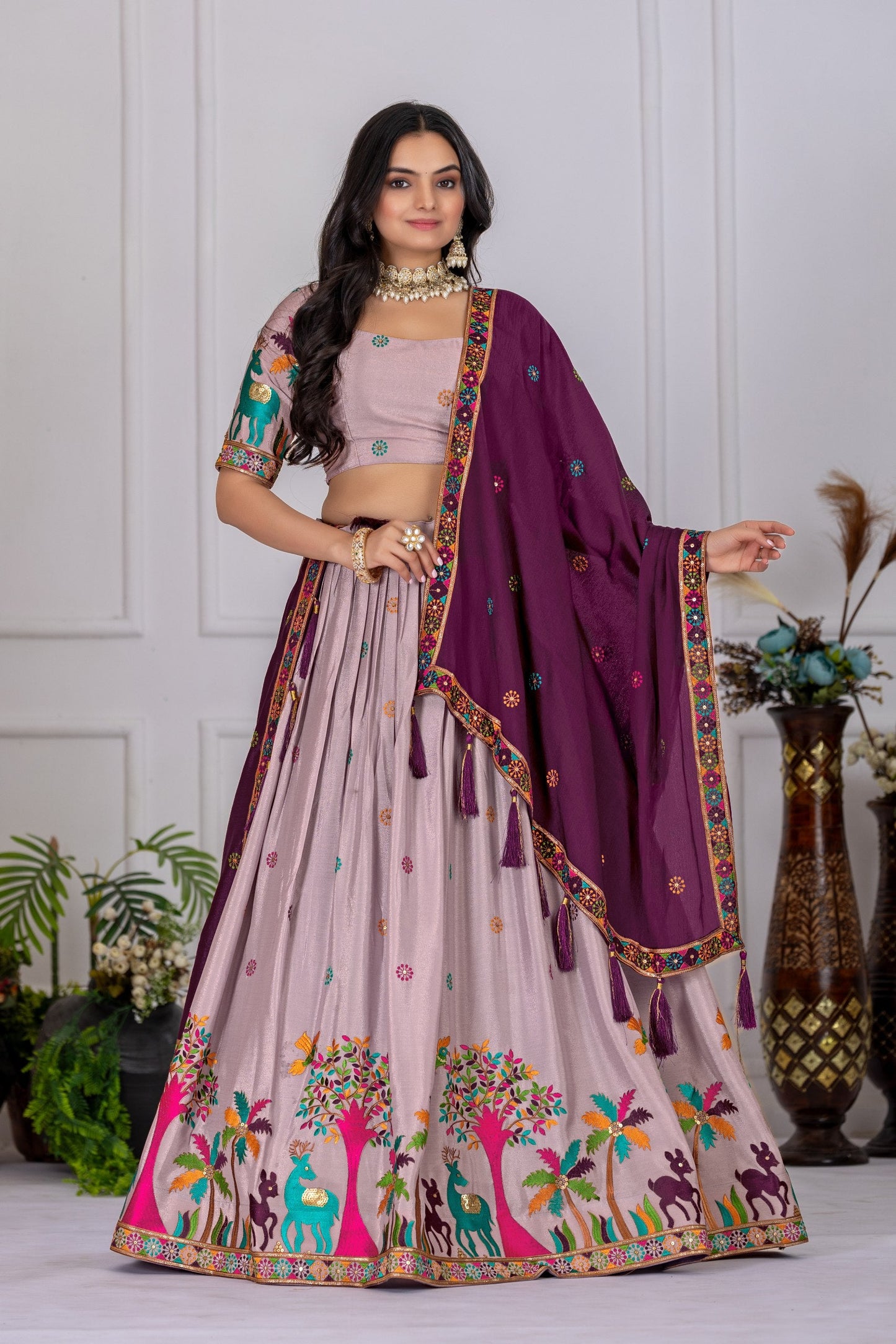 DEIANA'S Heavy Embroidery With Multi Color Work Lehenga Choli - Pink - Swadesiicart