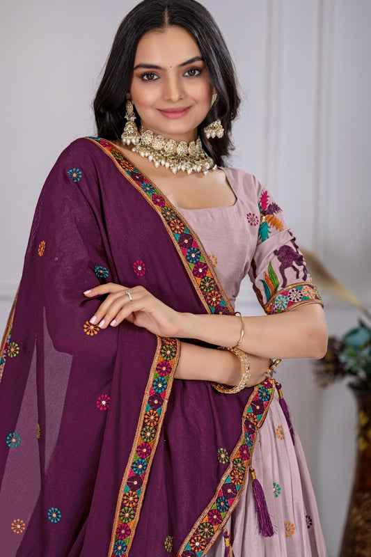 DEIANA'S Heavy Embroidery With Multi Color Work Lehenga Choli - Pink - Swadesiicart