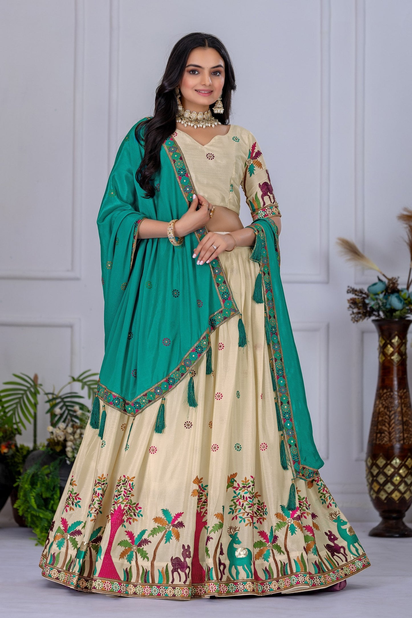 DEIANA'S Heavy Embroidery With Multi Color Work Lehenga Choli - Off White - Swadesiicart