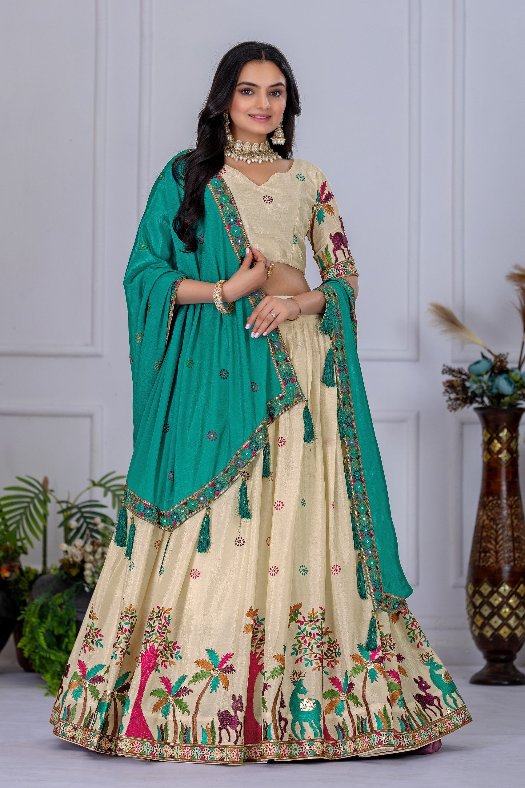 DEIANA'S Heavy Embroidery With Multi Color Work Lehenga Choli - Off White - Swadesiicart