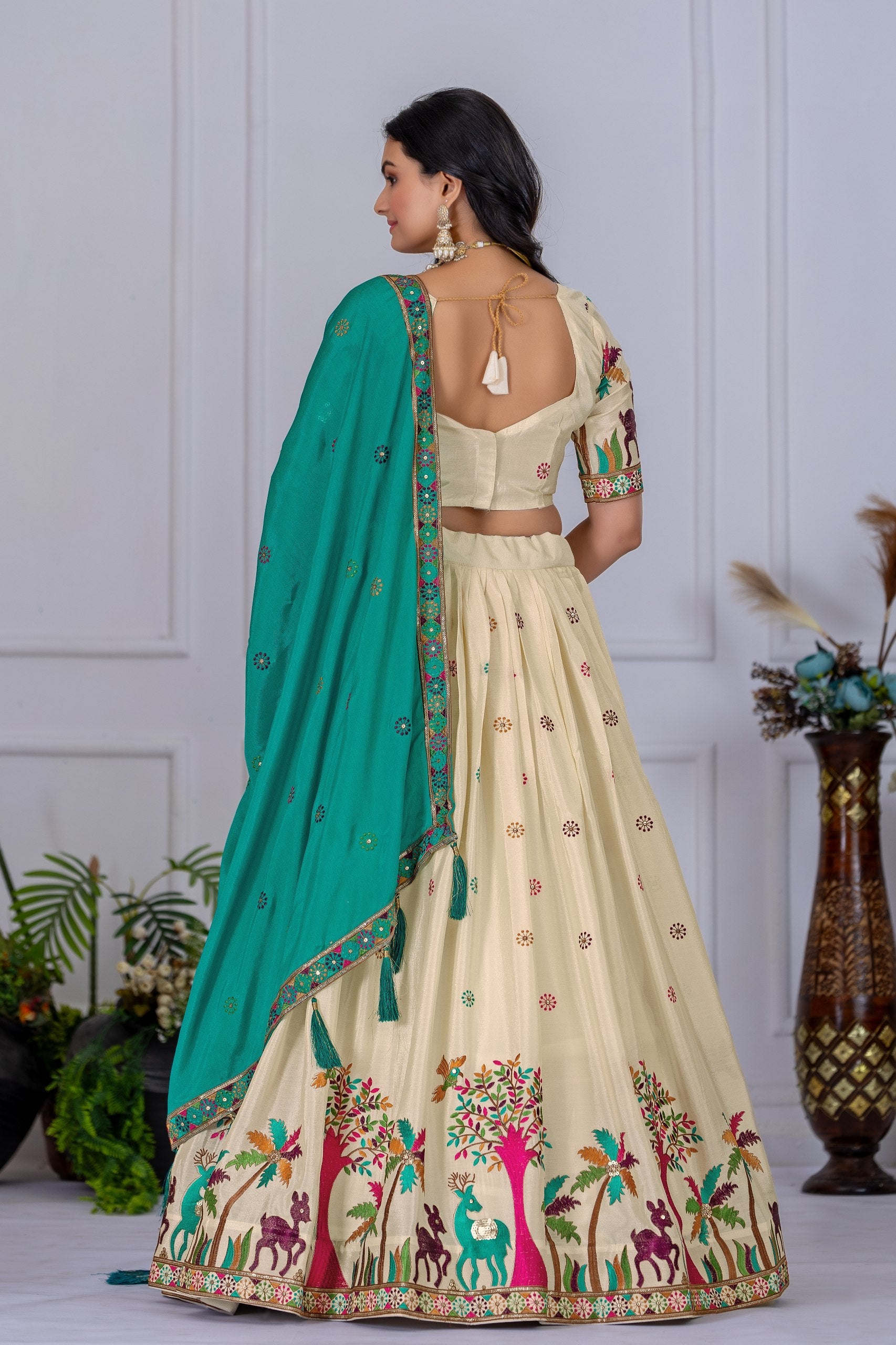 DEIANA'S Heavy Embroidery With Multi Color Work Lehenga Choli - Off White - Swadesiicart