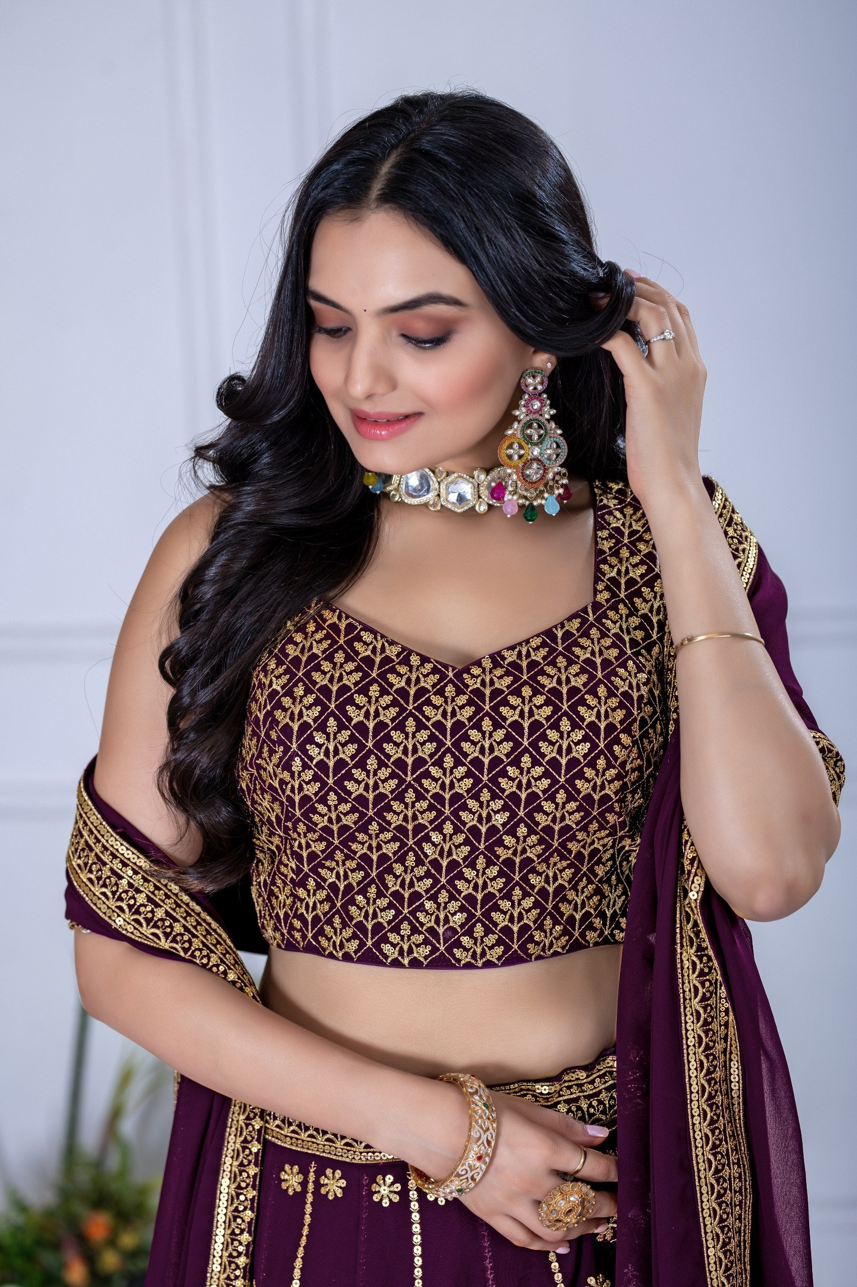 DEIANA'S Heavy Embroidery With Thread Work Lehenga Choli - Wine - Swadesiicart