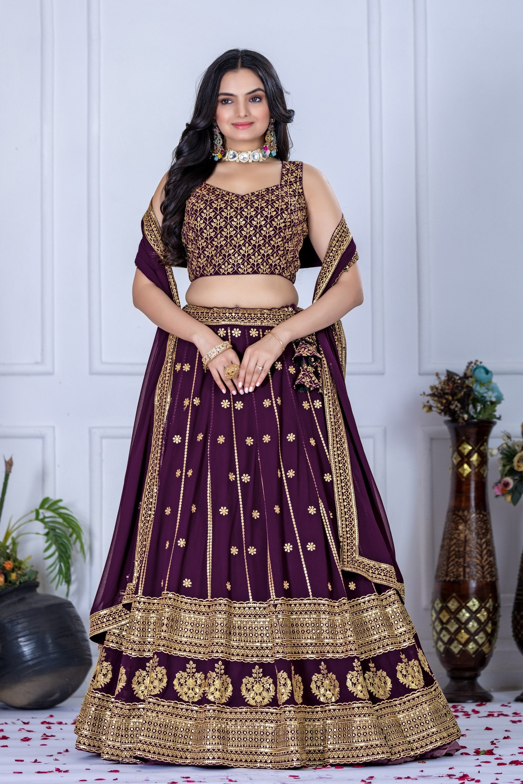 DEIANA'S Heavy Embroidery With Thread Work Lehenga Choli - Wine - Swadesiicart