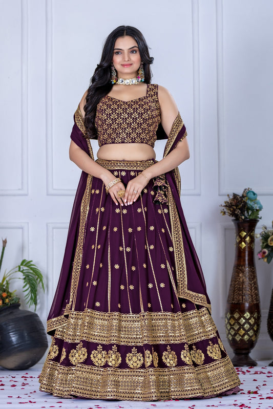 DEIANA'S Heavy Embroidery With Thread Work Lehenga Choli - Wine - Swadesiicart