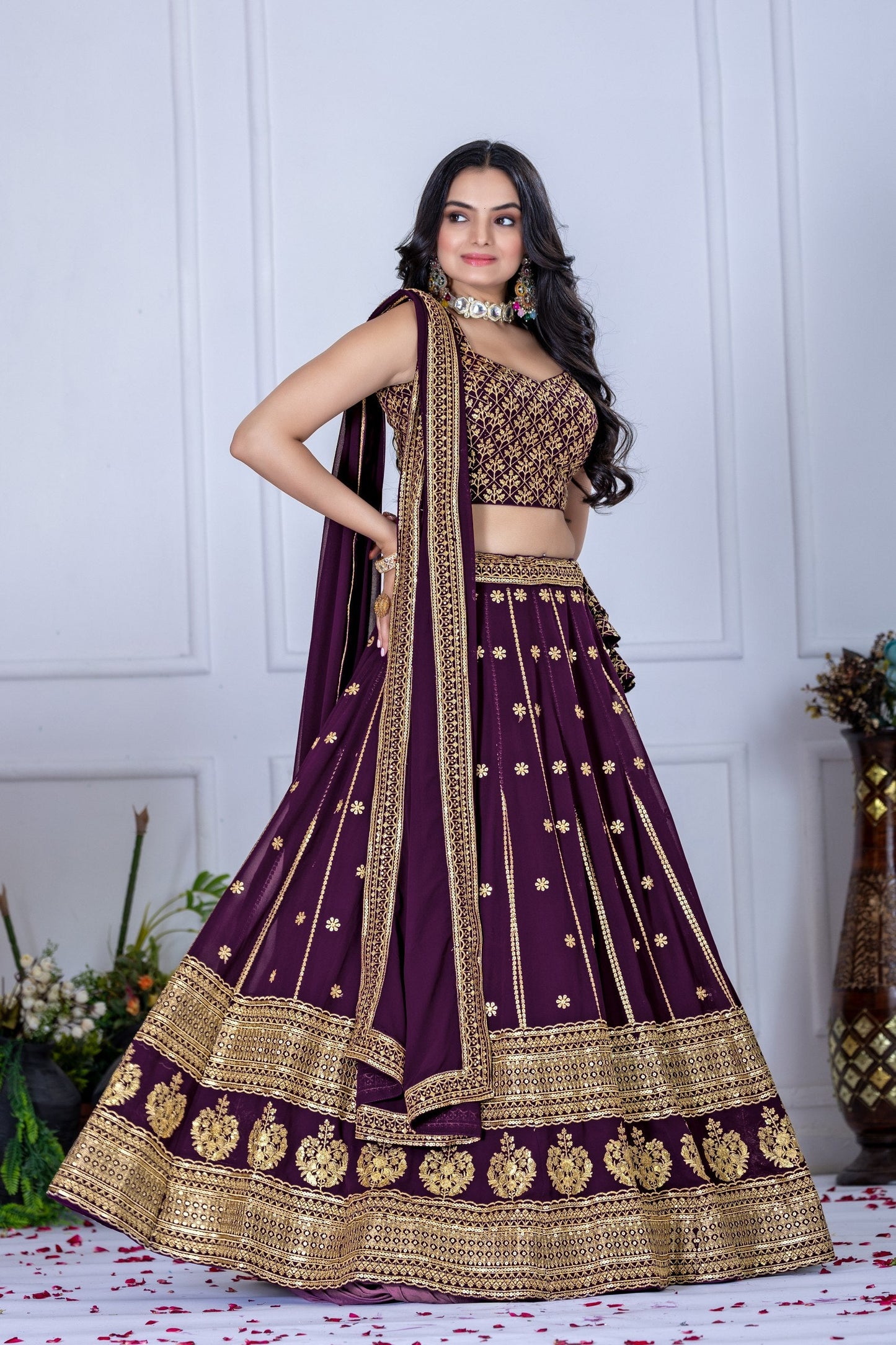DEIANA'S Heavy Embroidery With Thread Work Lehenga Choli - Wine - Swadesiicart