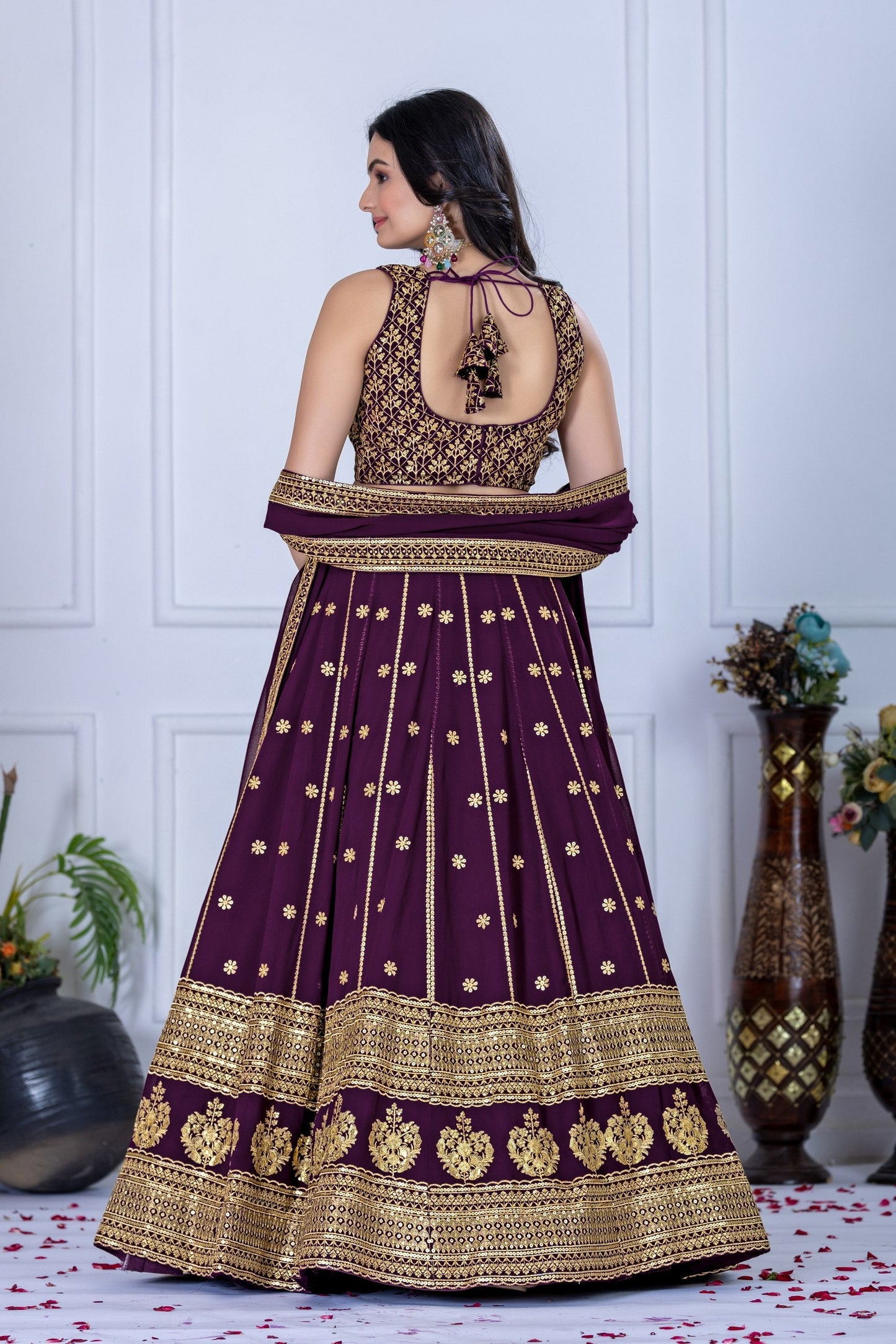 DEIANA'S Heavy Embroidery With Thread Work Lehenga Choli - Wine - Swadesiicart
