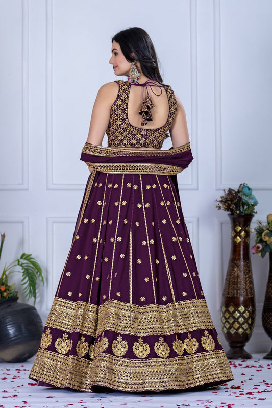 DEIANA'S Heavy Embroidery With Thread Work Lehenga Choli - Wine - Swadesiicart