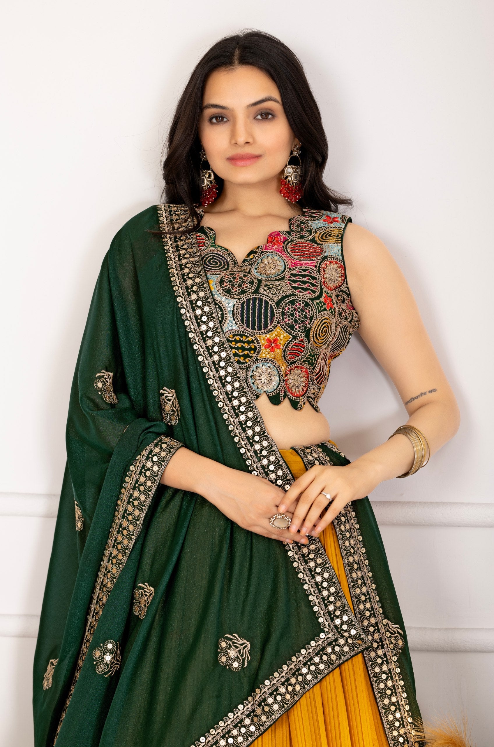 DEIANA'S Heavy Plain with crease work Lehenga Choli - Yellow - Swadesiicart