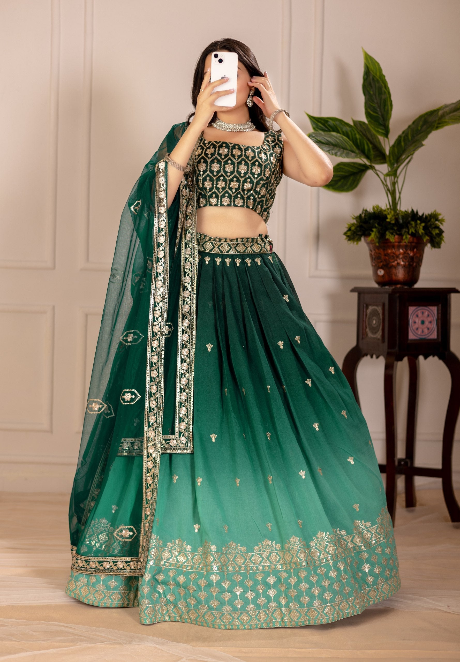DEIANA'S Heavy Embroidery With Thread Work Lehenga Choli - Green - Swadesiicart