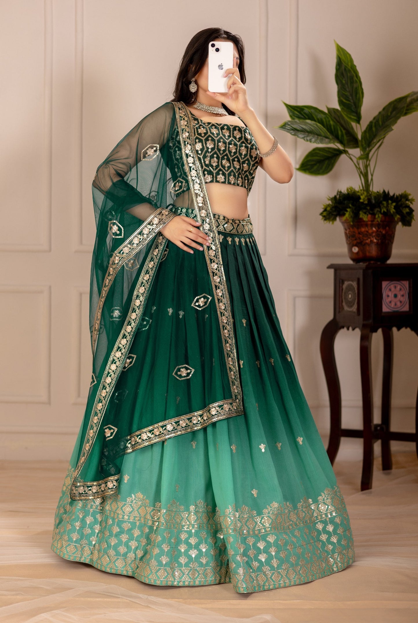 DEIANA'S Heavy Embroidery With Thread Work Lehenga Choli - Green - Swadesiicart