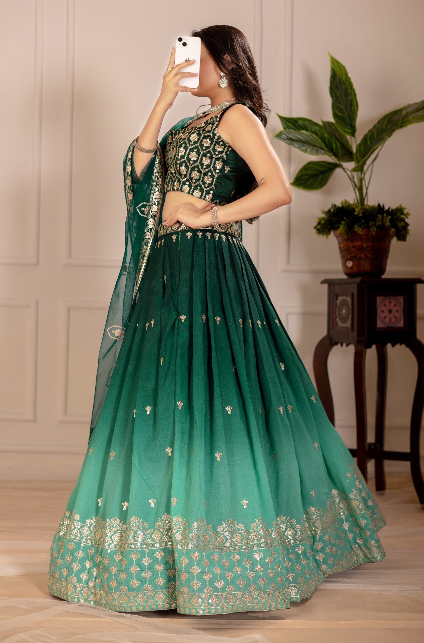 DEIANA'S Heavy Embroidery With Thread Work Lehenga Choli - Green - Swadesiicart