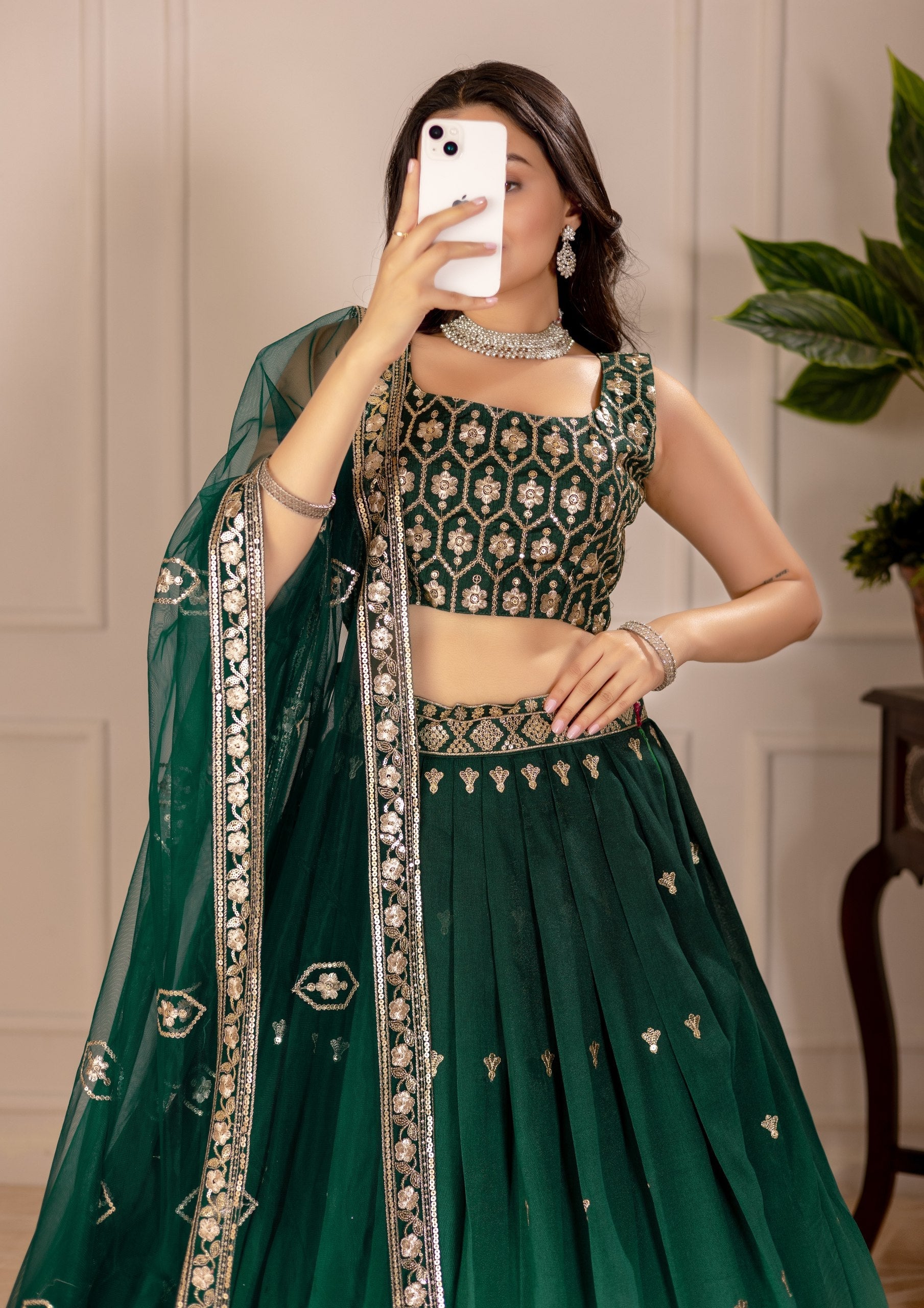 DEIANA'S Heavy Embroidery With Thread Work Lehenga Choli - Green - Swadesiicart